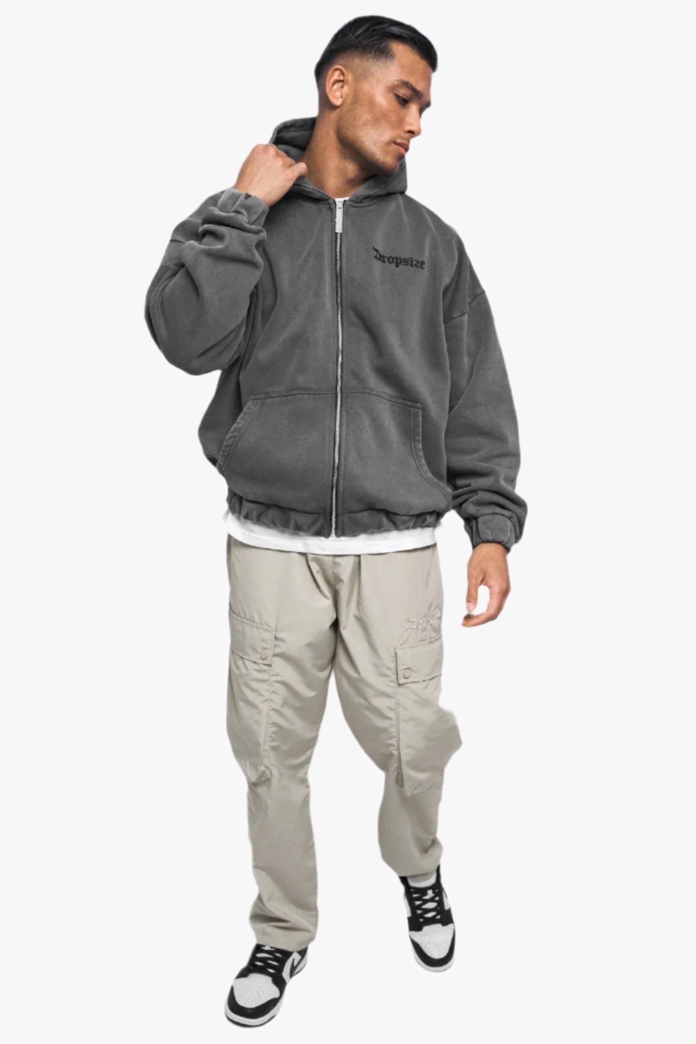 SUPER HEAVY OVERSIZE BLANK ZIP HOODIE WASHED GREY