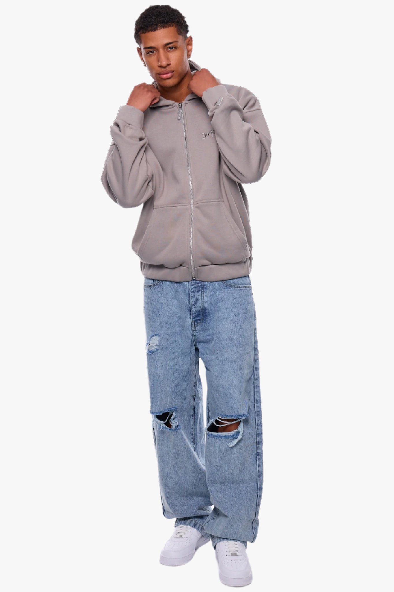 HEAVY OVERSIZE EMBO ZIP HOODIE WET WEATHER