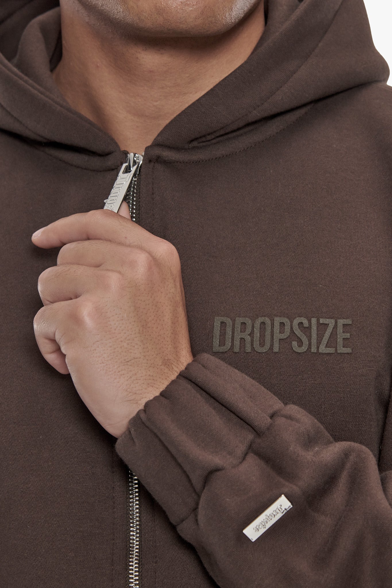 HEAVY OVERSIZE HD PRINT ZIP HOODIE CHOCOLATE