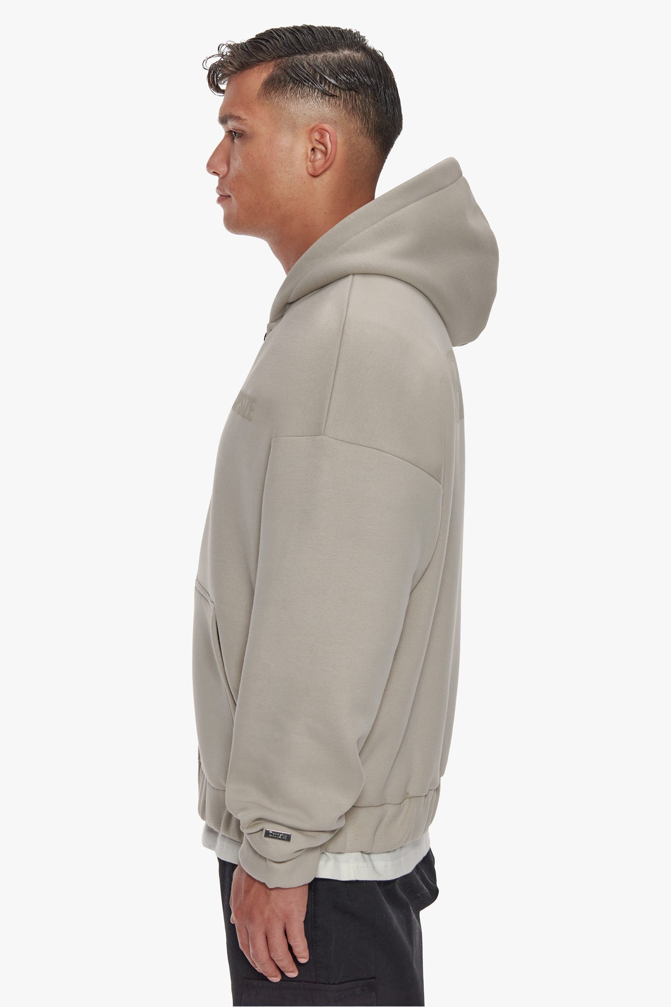 HEAVY OVERSIZE HD PRINT ZIP HOODIE STONE