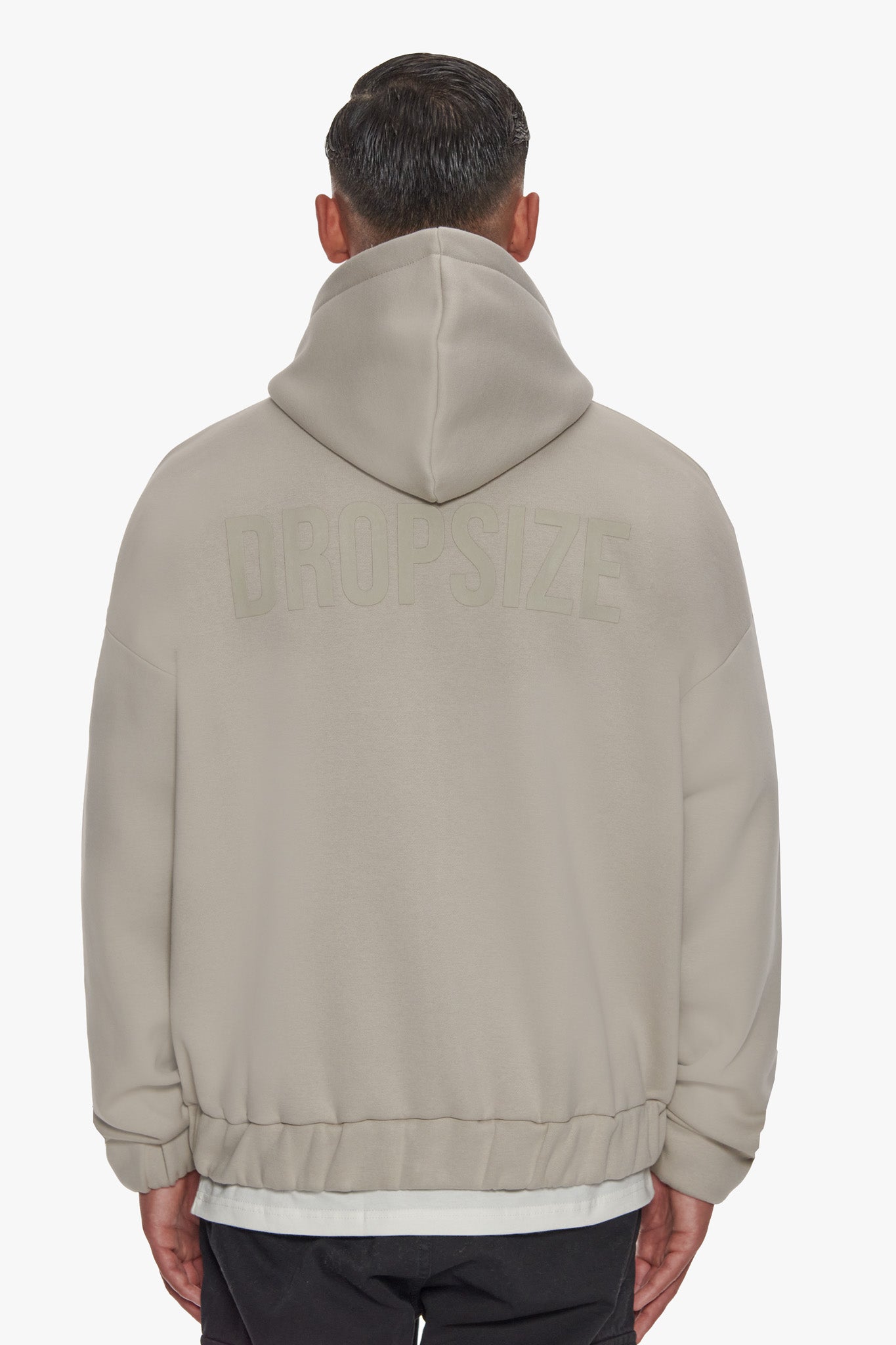 HEAVY OVERSIZE HD PRINT ZIP HOODIE STONE
