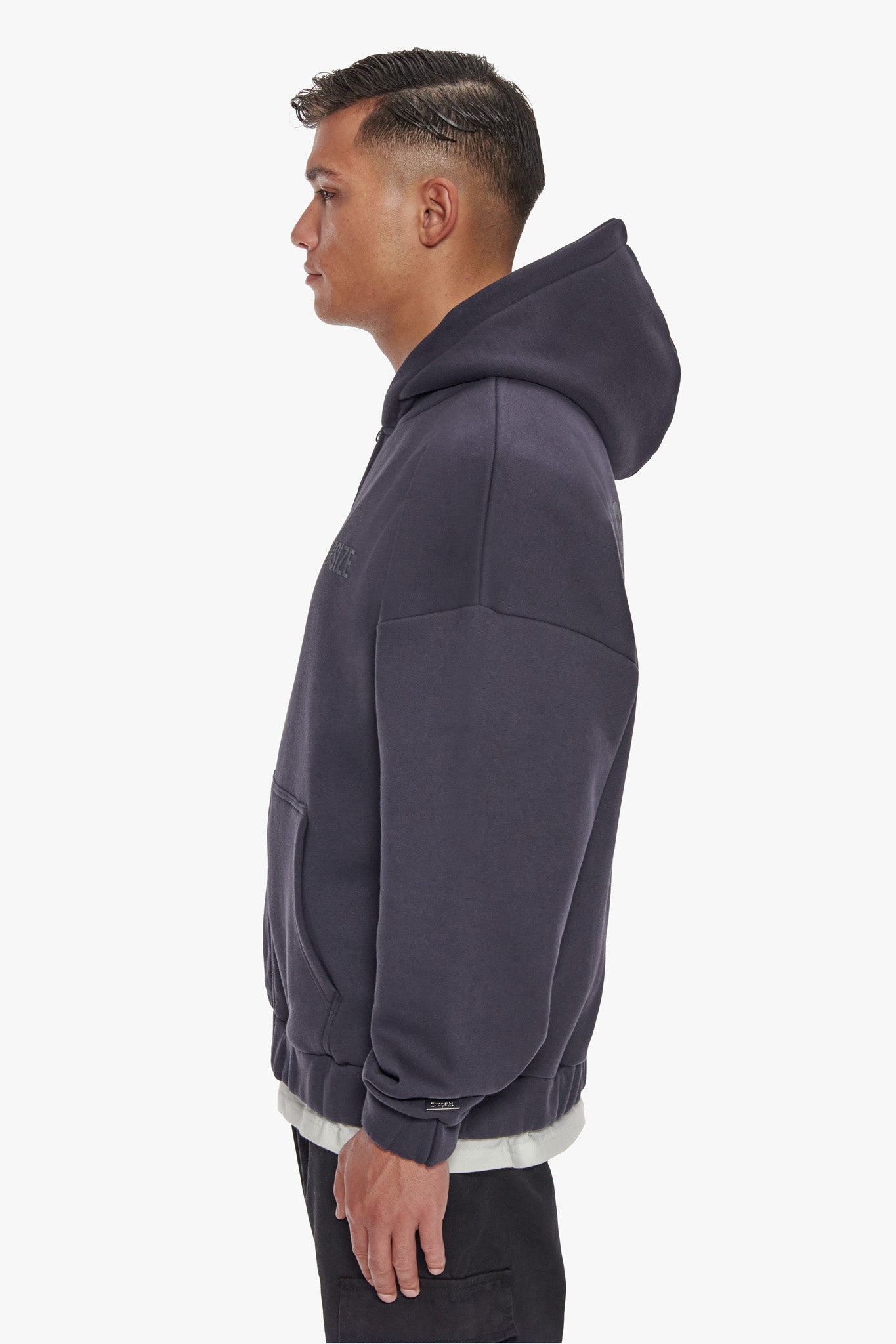 HEAVY OVERSIZE HD PRINT ZIP HOODIE WASHED NAVY