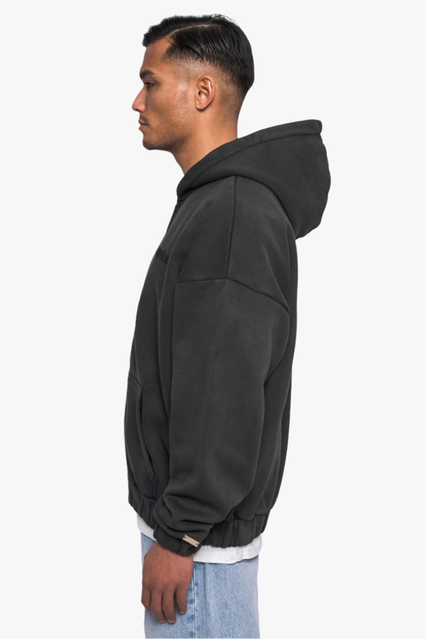 SUPER HEAVY OVERSIZE LOGO ZIP HOODIE ACID WASHED BLACK