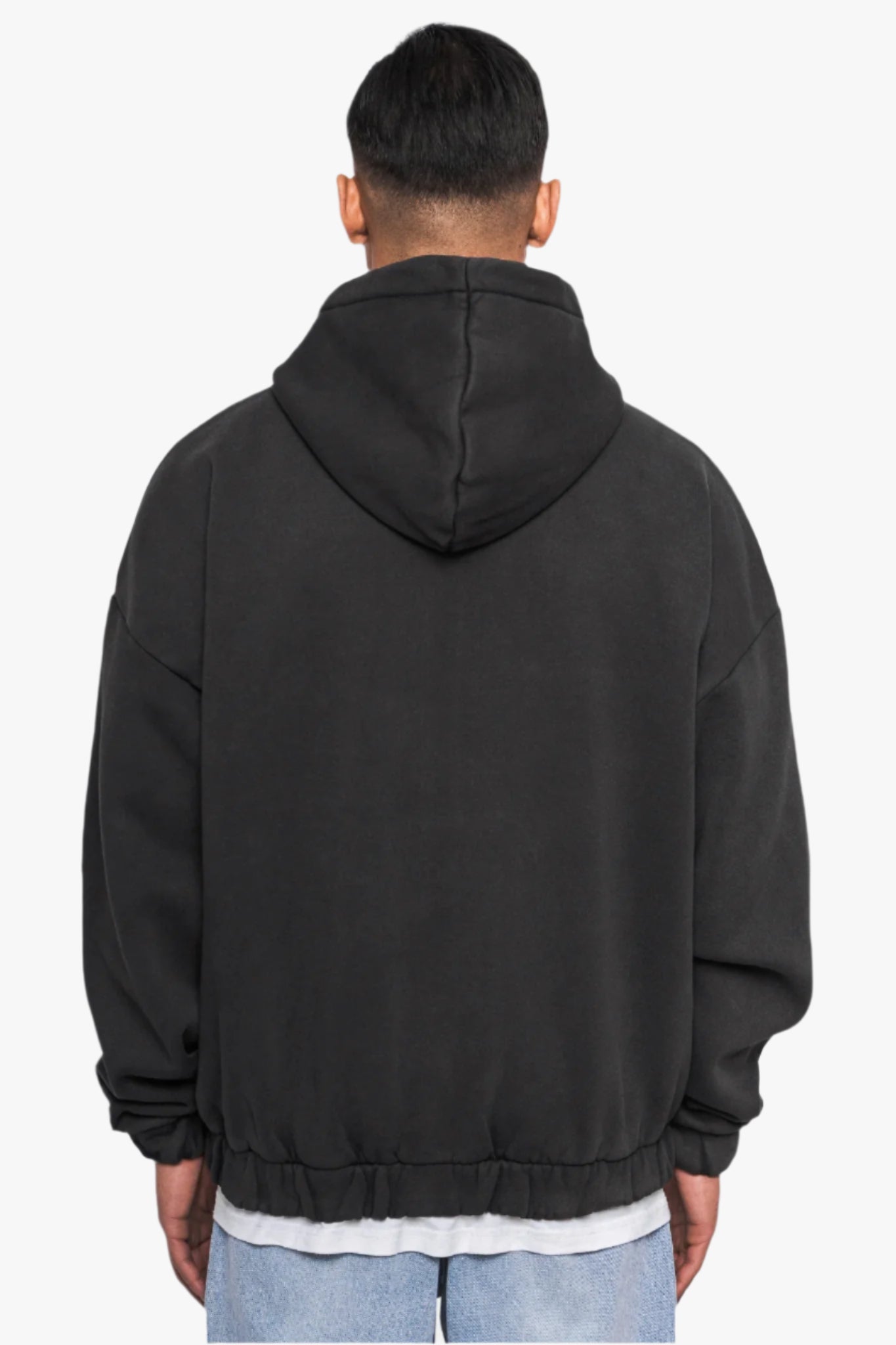 SUPER HEAVY OVERSIZE LOGO ZIP HOODIE ACID WASHED BLACK