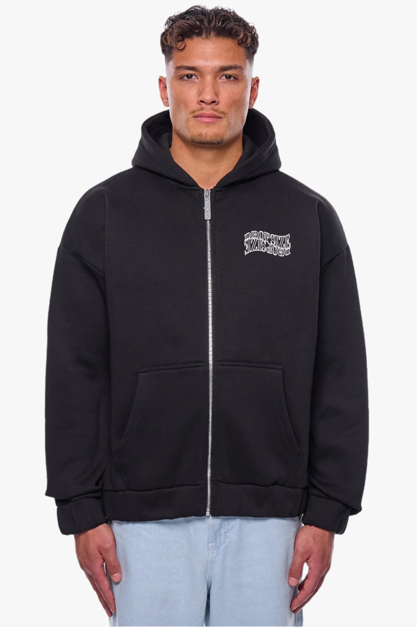 HEAVY OVERSIZE MIRRORED LOGO ZIP-HOODIE BLACK