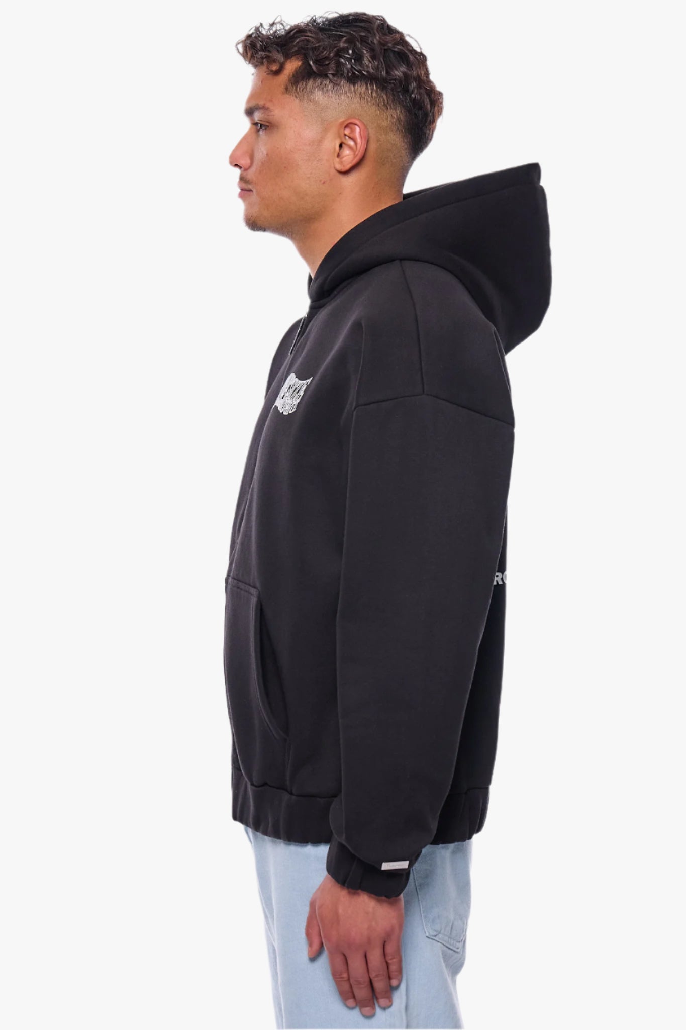 HEAVY OVERSIZE MIRRORED LOGO ZIP-HOODIE BLACK