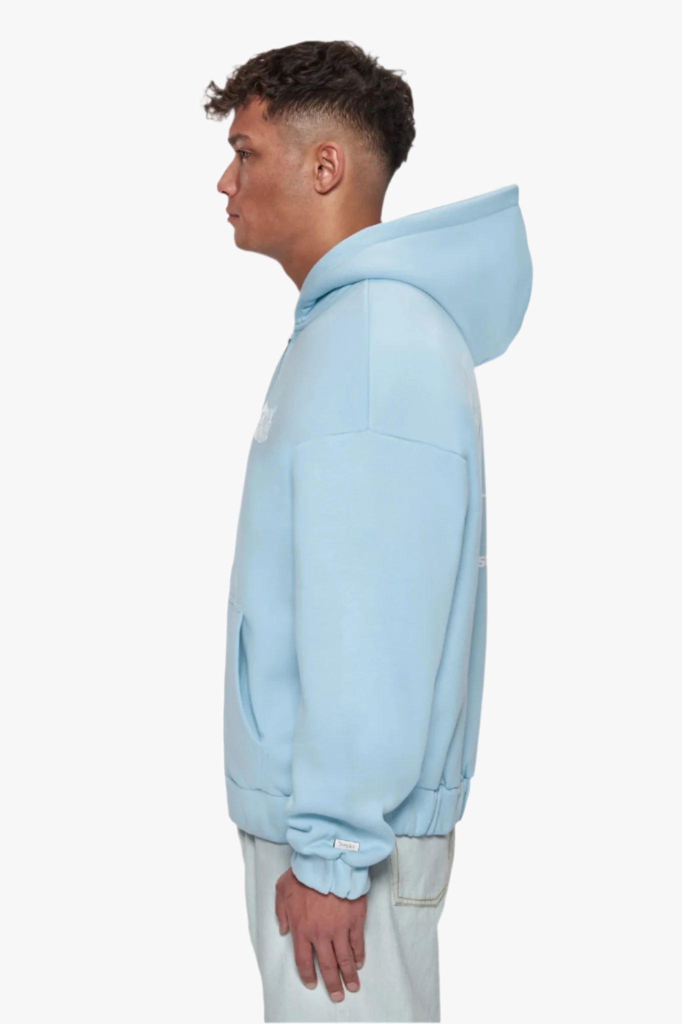HEAVY OVERSIZE MIRRORED LOGO ZIP-HOODIE BABY BLUE