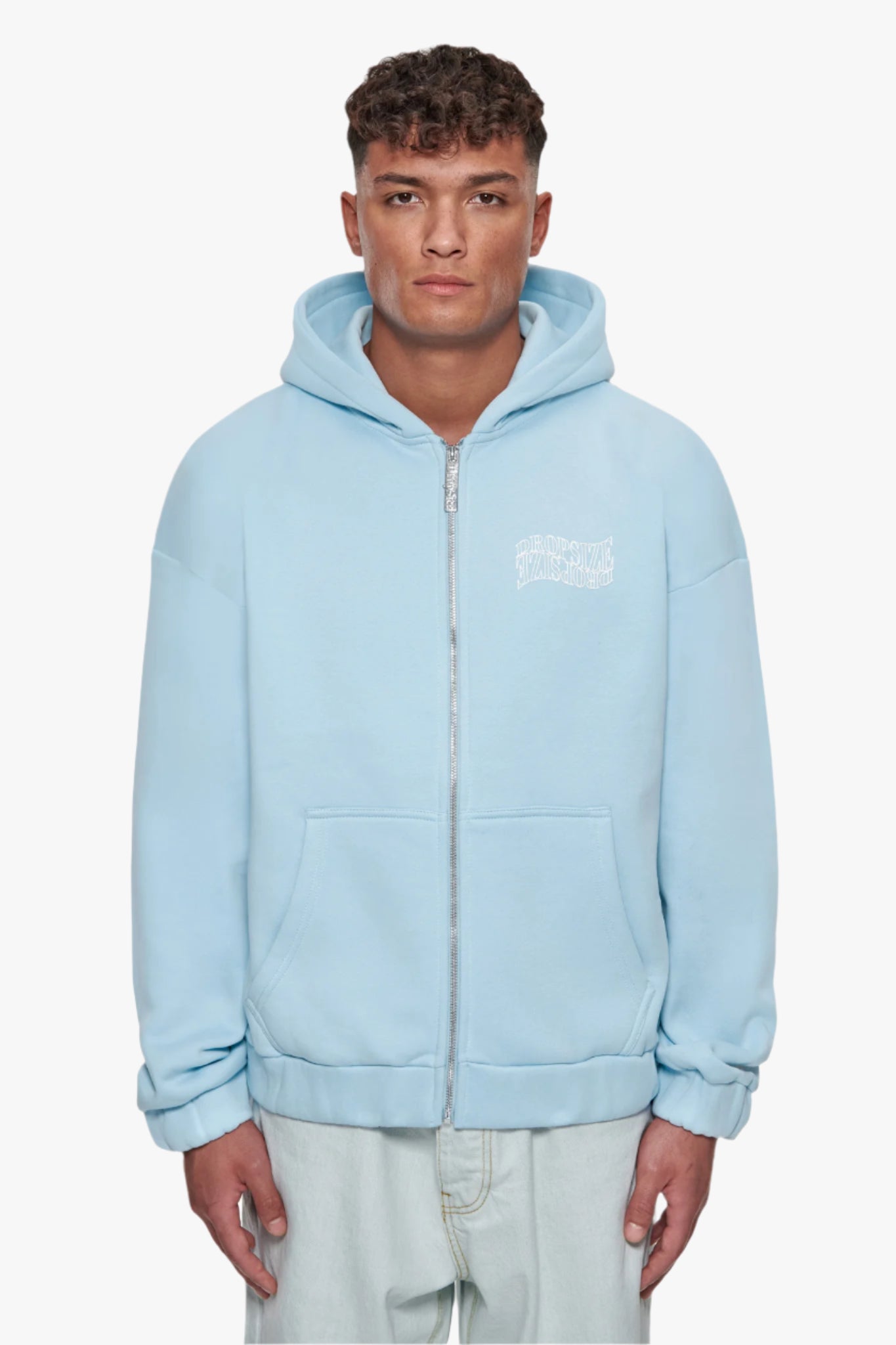 HEAVY OVERSIZE MIRRORED LOGO ZIP-HOODIE BABY BLUE