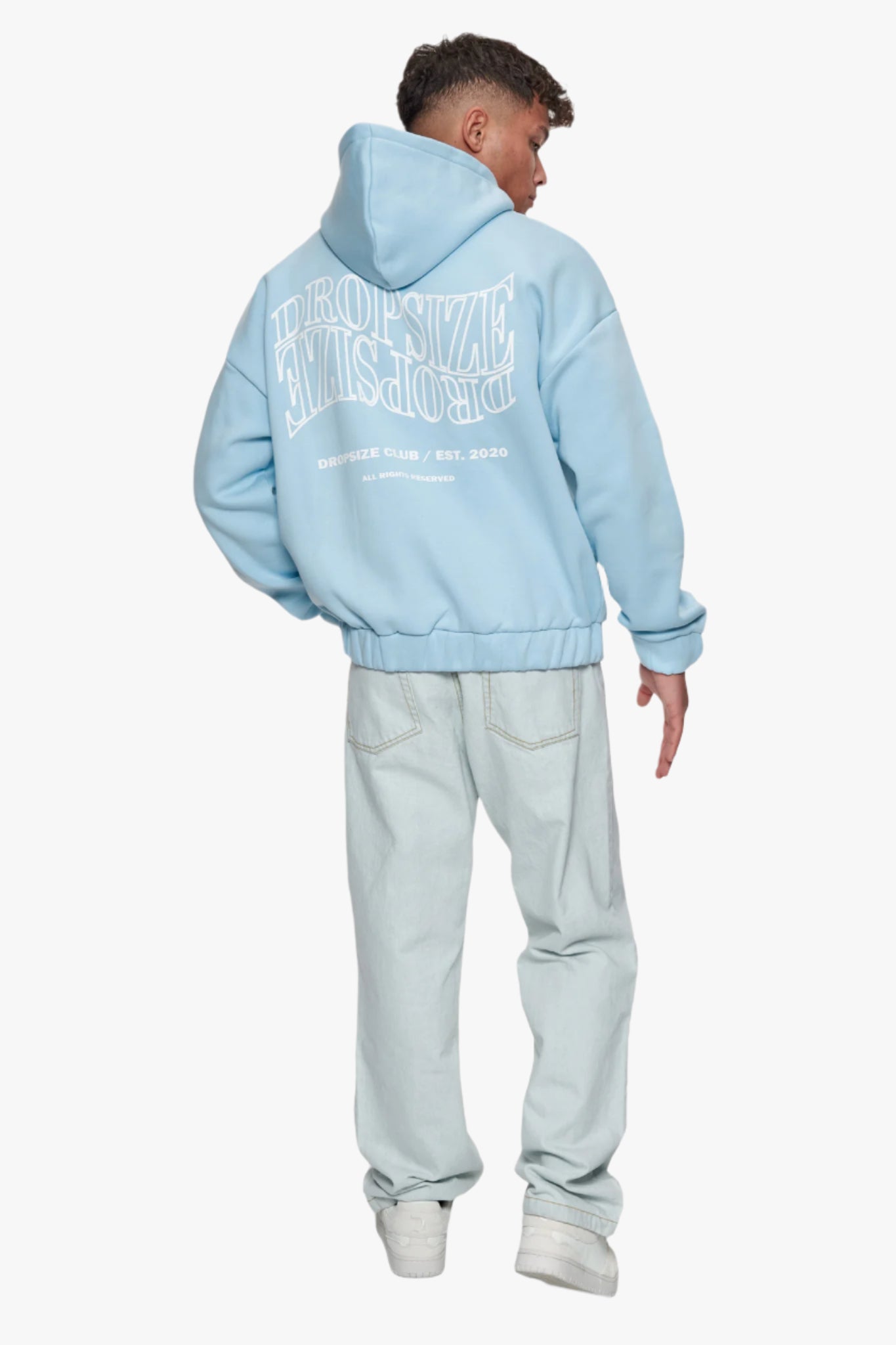 HEAVY OVERSIZE MIRRORED LOGO ZIP-HOODIE BABY BLUE