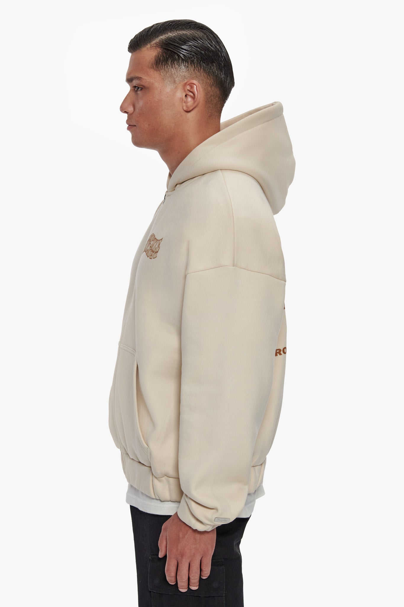 HEAVY OVERSIZE MIRRORED LOGO ZIP-HOODIE COCONUT MILK