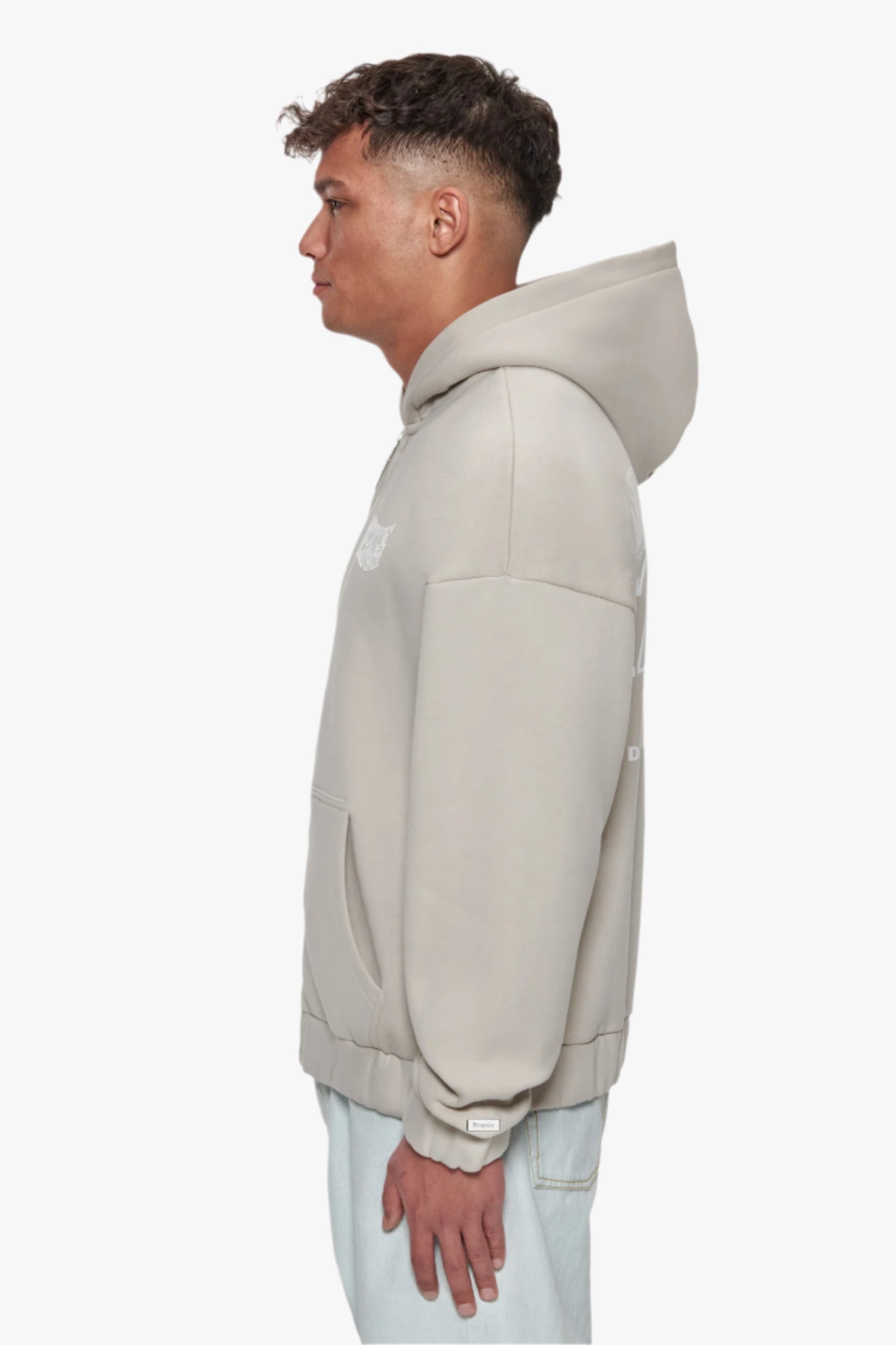 HEAVY OVERSIZE MIRRORED LOGO ZIP-HOODIE STONE