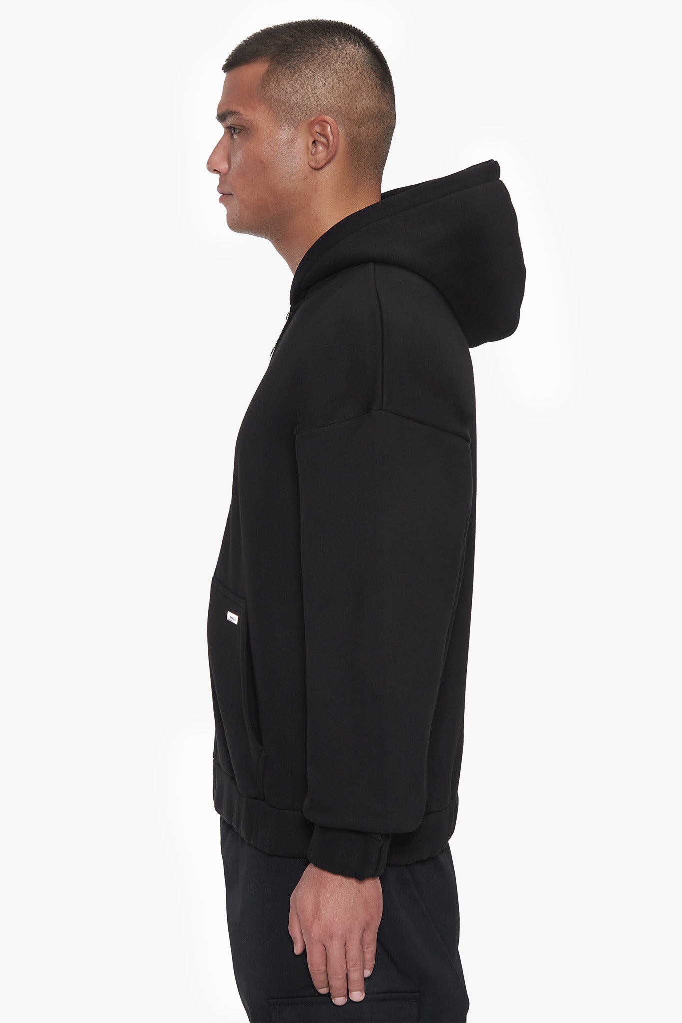 OVERSIZE METAL PATCH ZIP HOODIE BLACK
