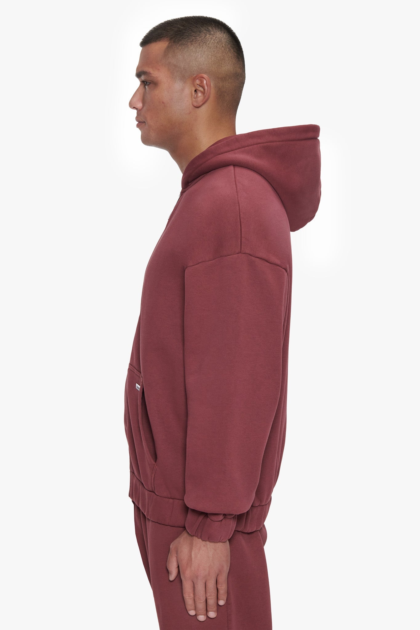 OVERSIZE METAL PATCH ZIP HOODIE BURGUNDY