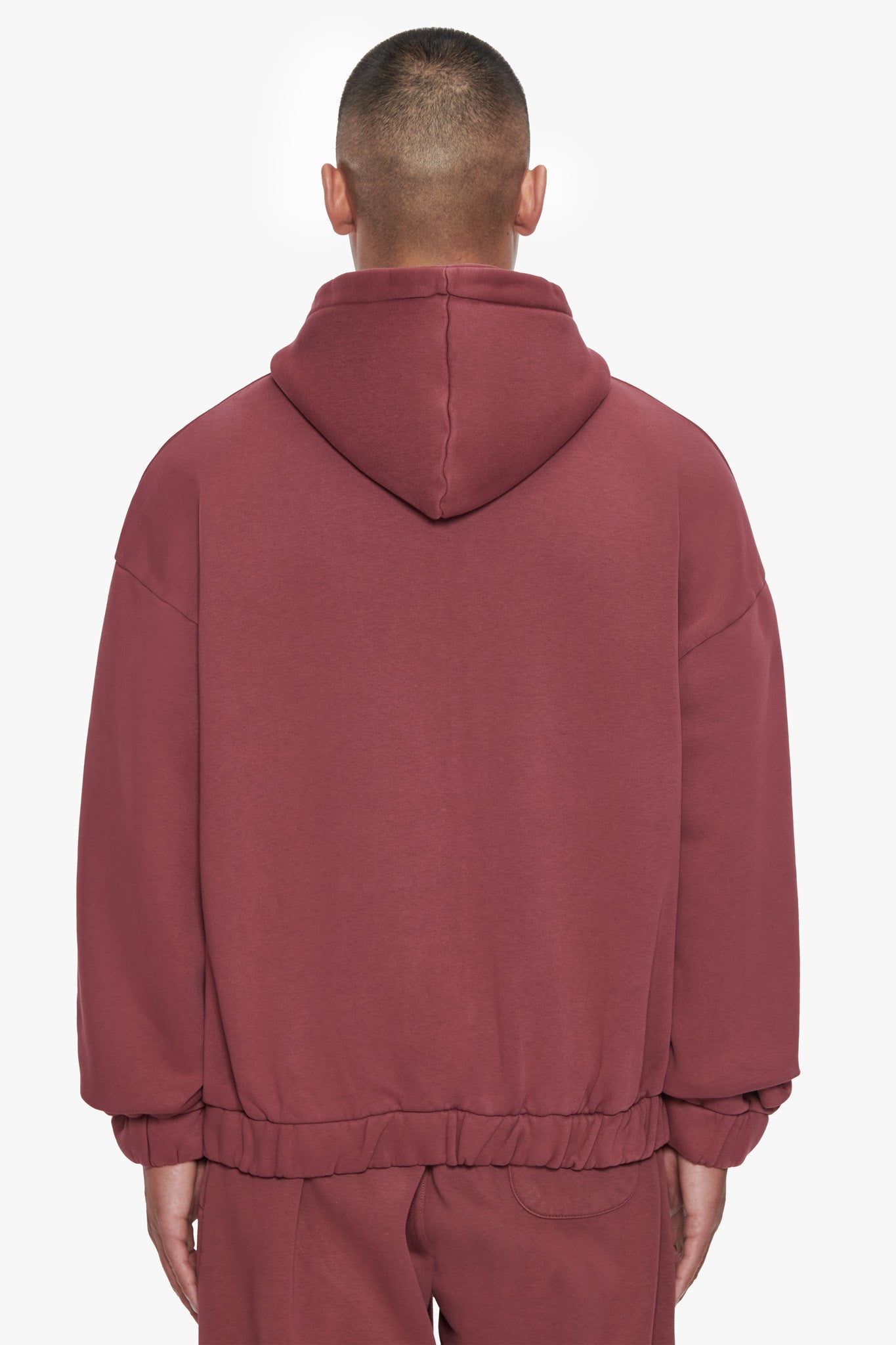 OVERSIZE METAL PATCH ZIP HOODIE BURGUNDY