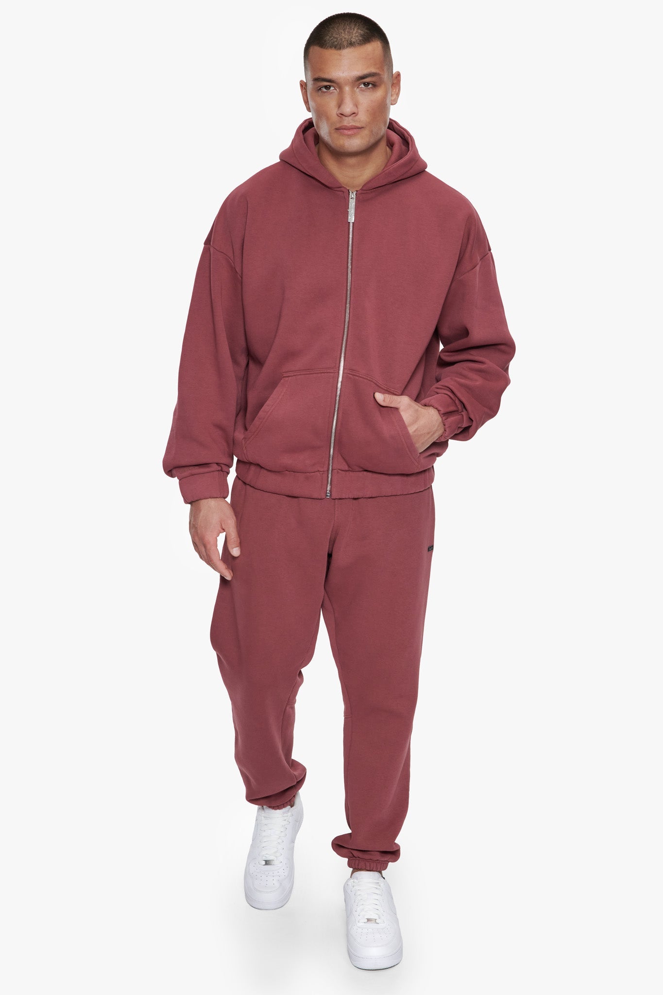 OVERSIZE METAL PATCH ZIP HOODIE BURGUNDY
