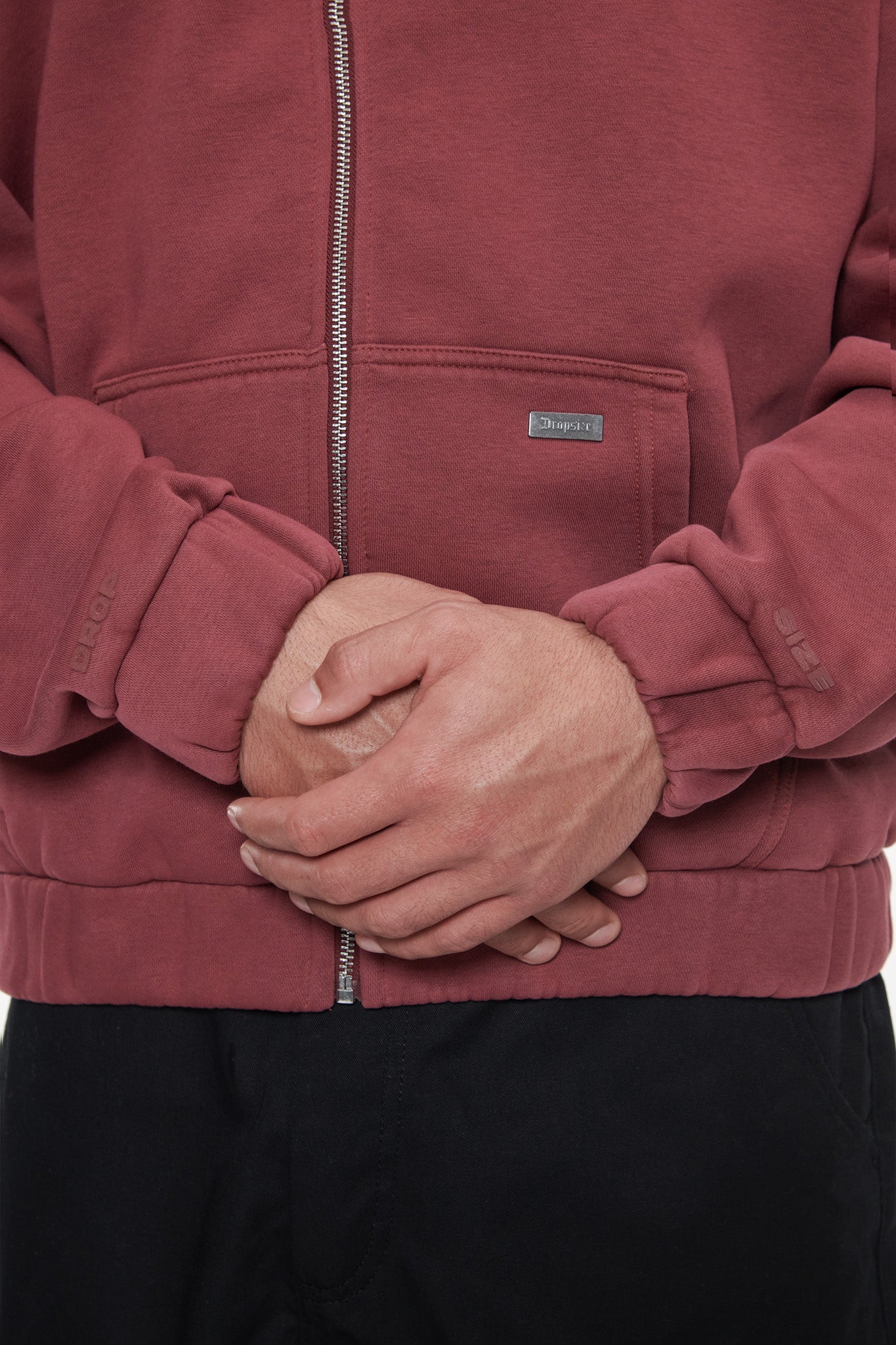 OVERSIZE METAL PATCH ZIP HOODIE BURGUNDY
