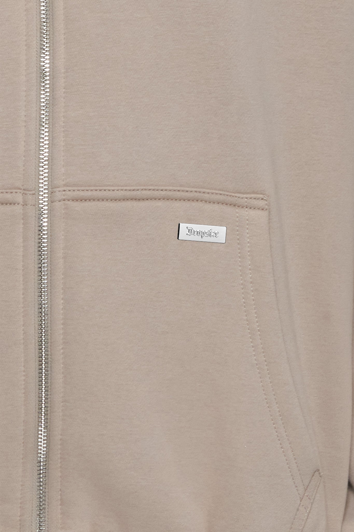 OVERSIZE METAL PATCH ZIP HOODIE SIMPLY TAUPE