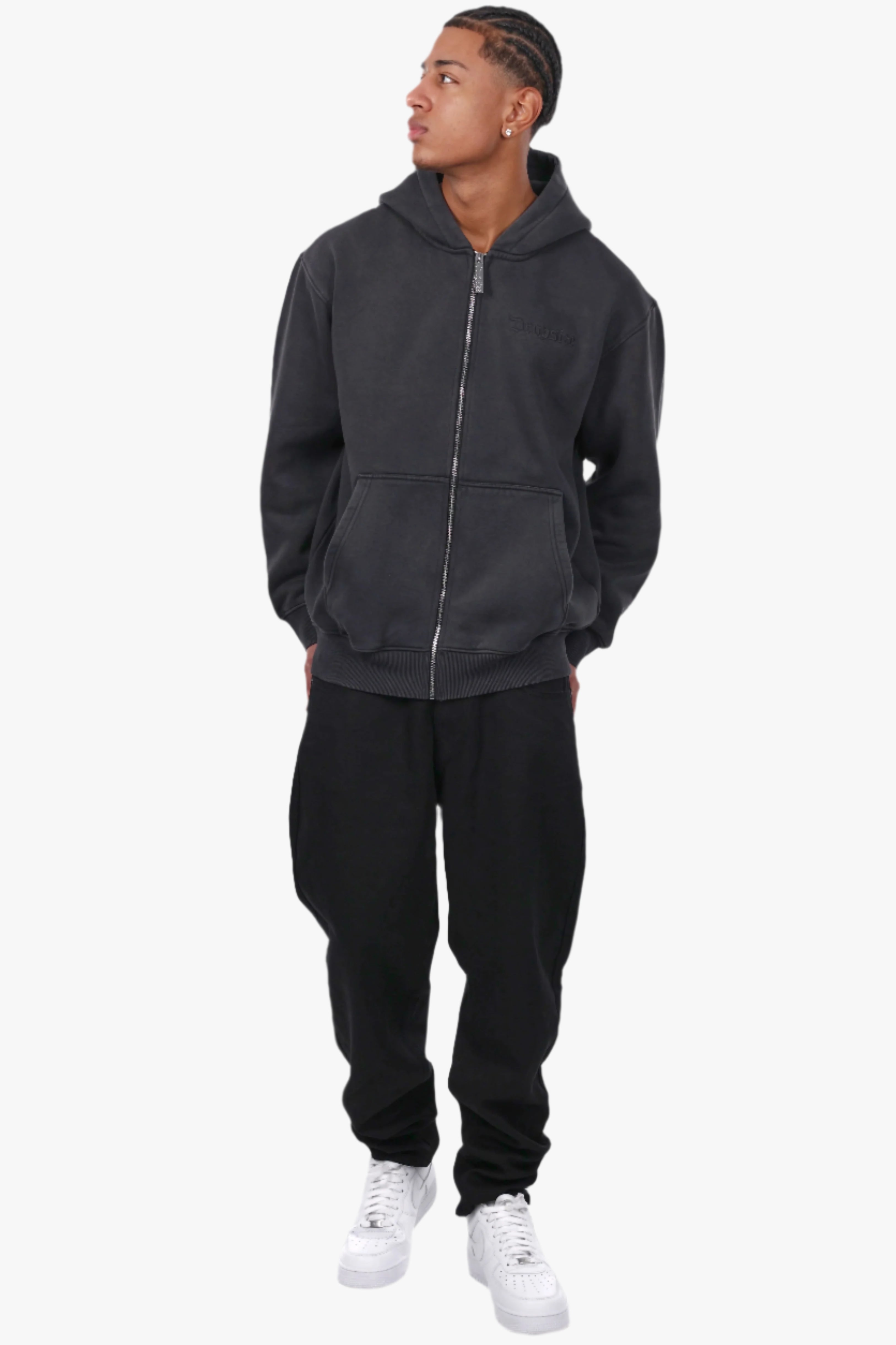 REGULAR FIT ZIP-HOODIE ACID BLACK