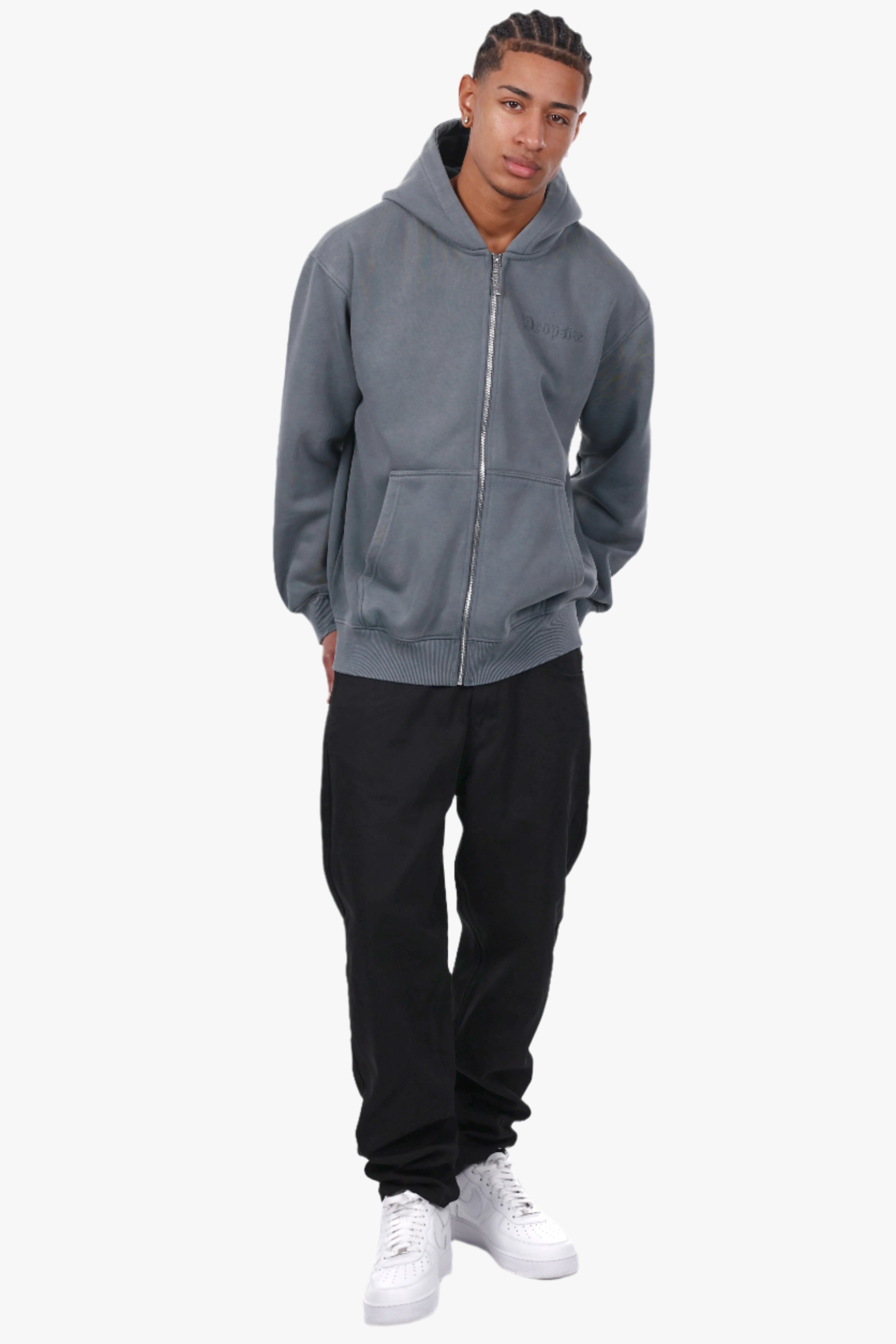 REGULAR FIT ZIP-HOODIE ACID GREY