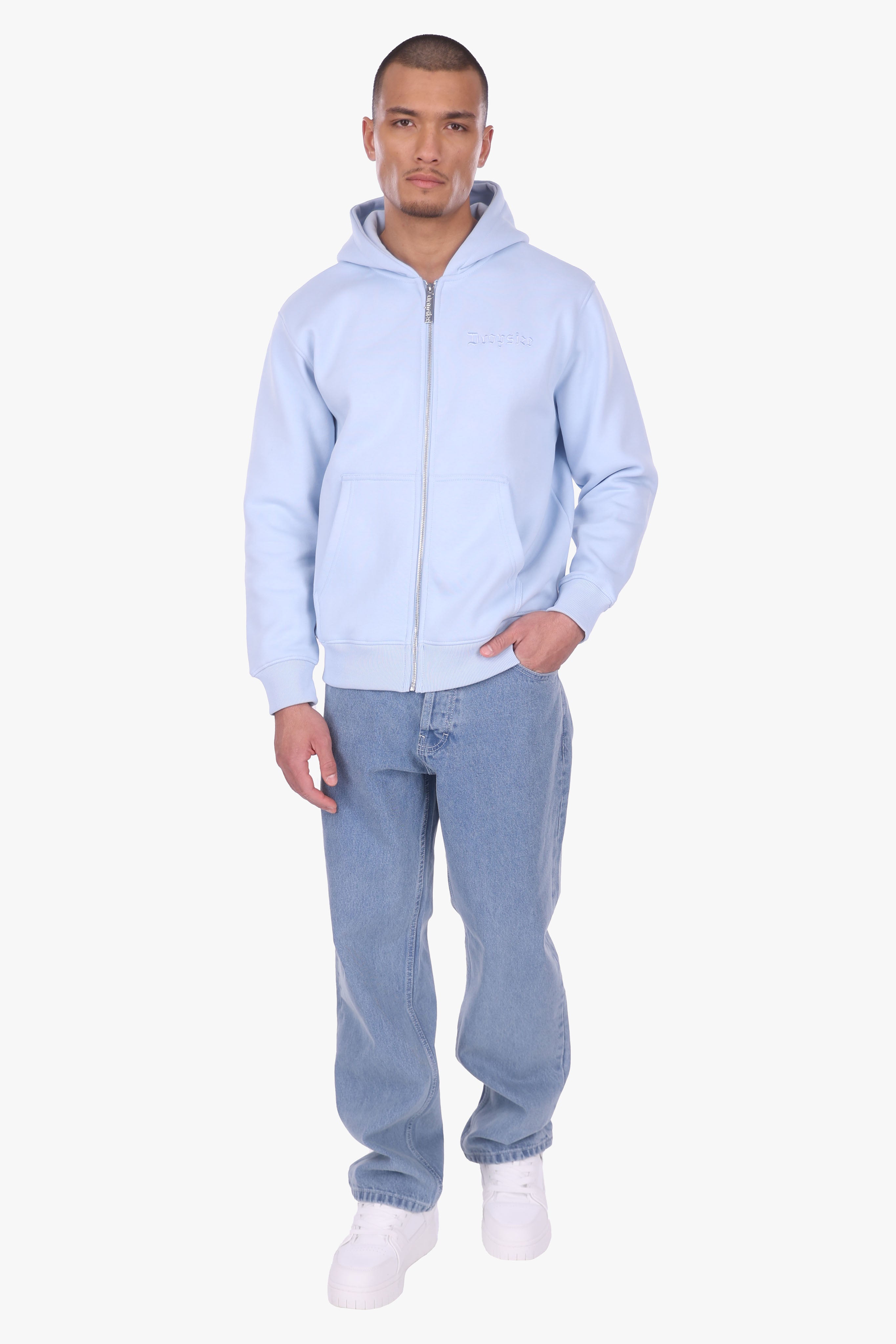 REGULAR FIT ZIP HOODIE BABY BLUE