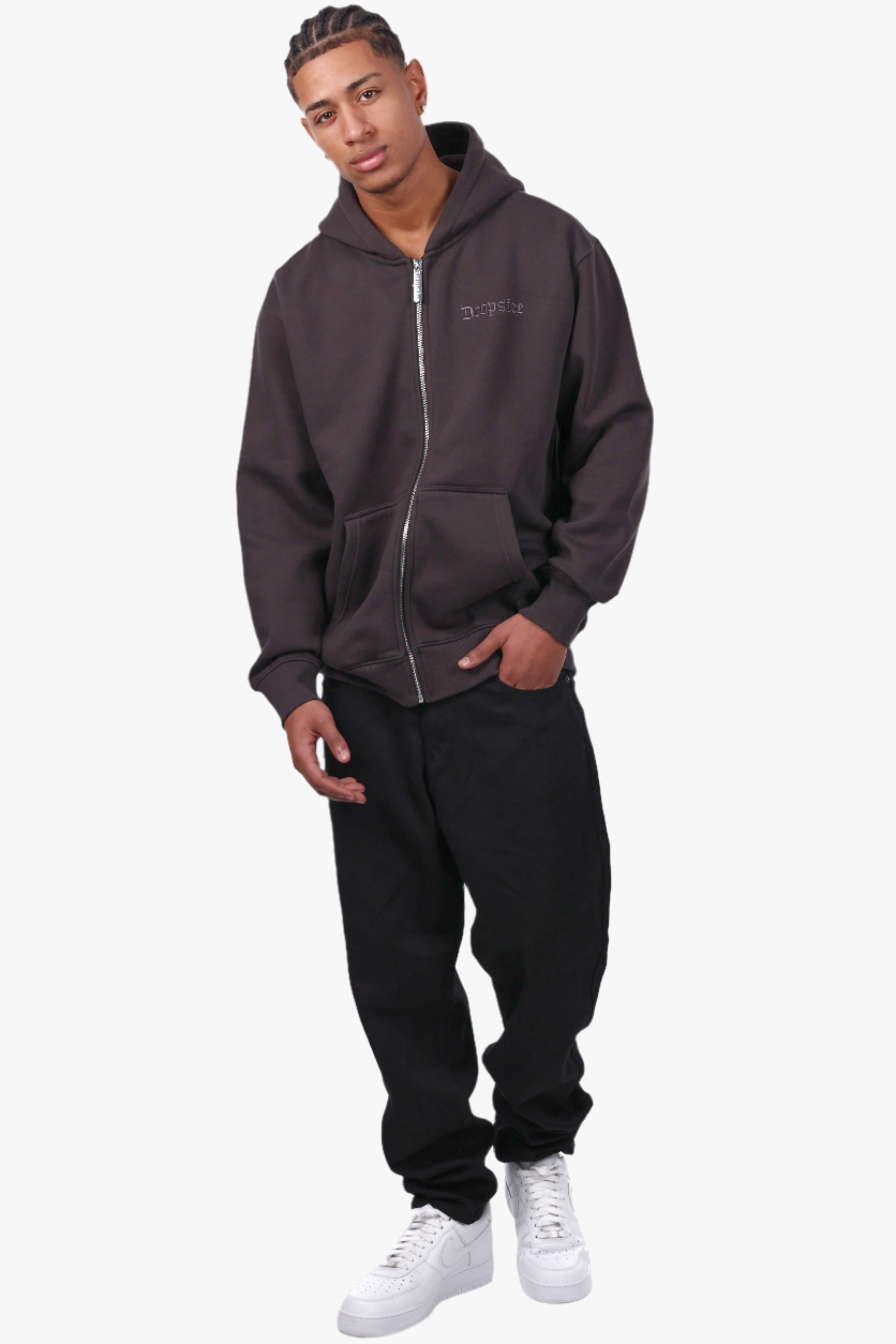 REGULAR FIT ZIP-HOODIE WASHED BLACK