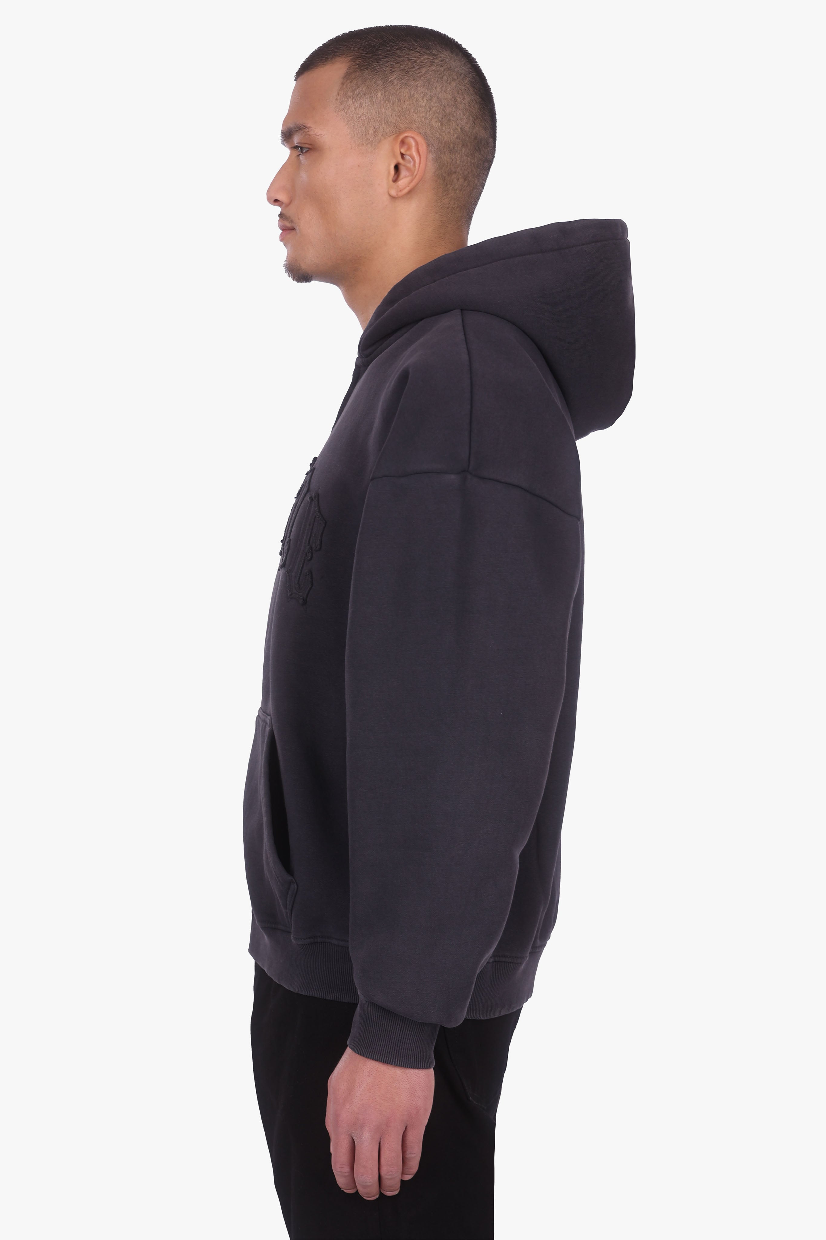 HEAVY OVERISZE RAW EDGES ZIP HOODIE ACID WASHED BLACK