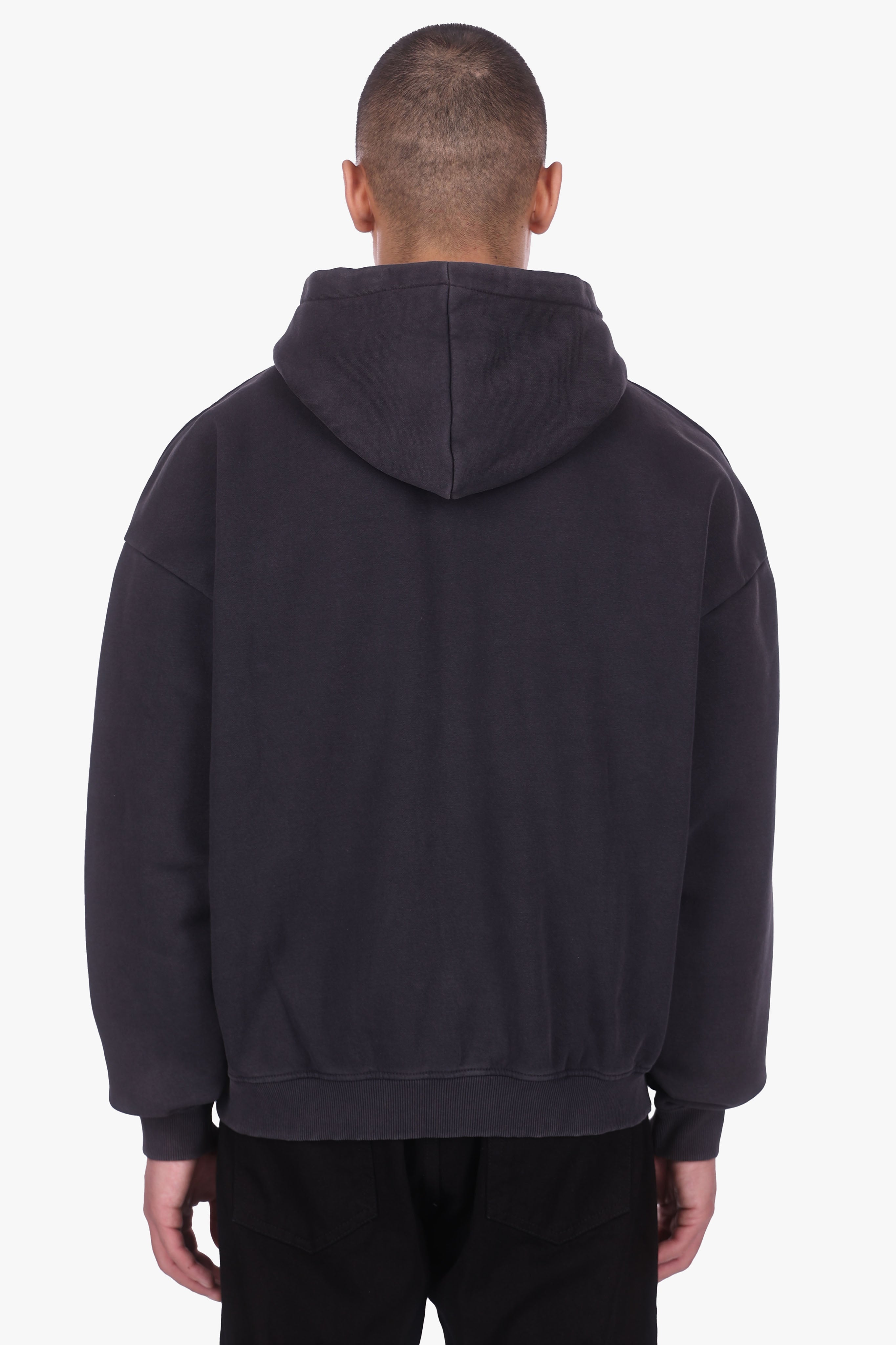 HEAVY OVERISZE RAW EDGES ZIP HOODIE ACID WASHED BLACK