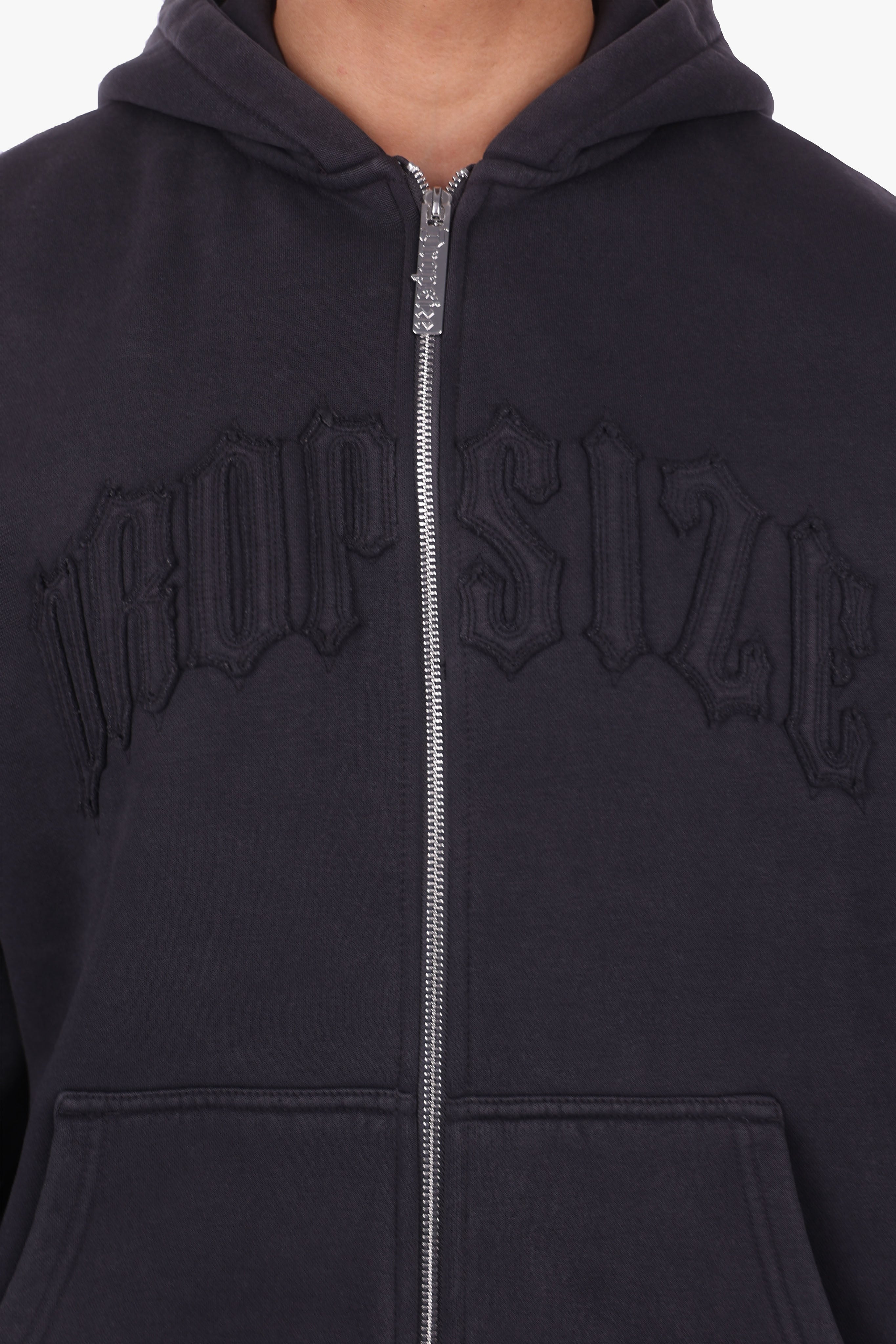 HEAVY OVERISZE RAW EDGES ZIP HOODIE ACID WASHED BLACK