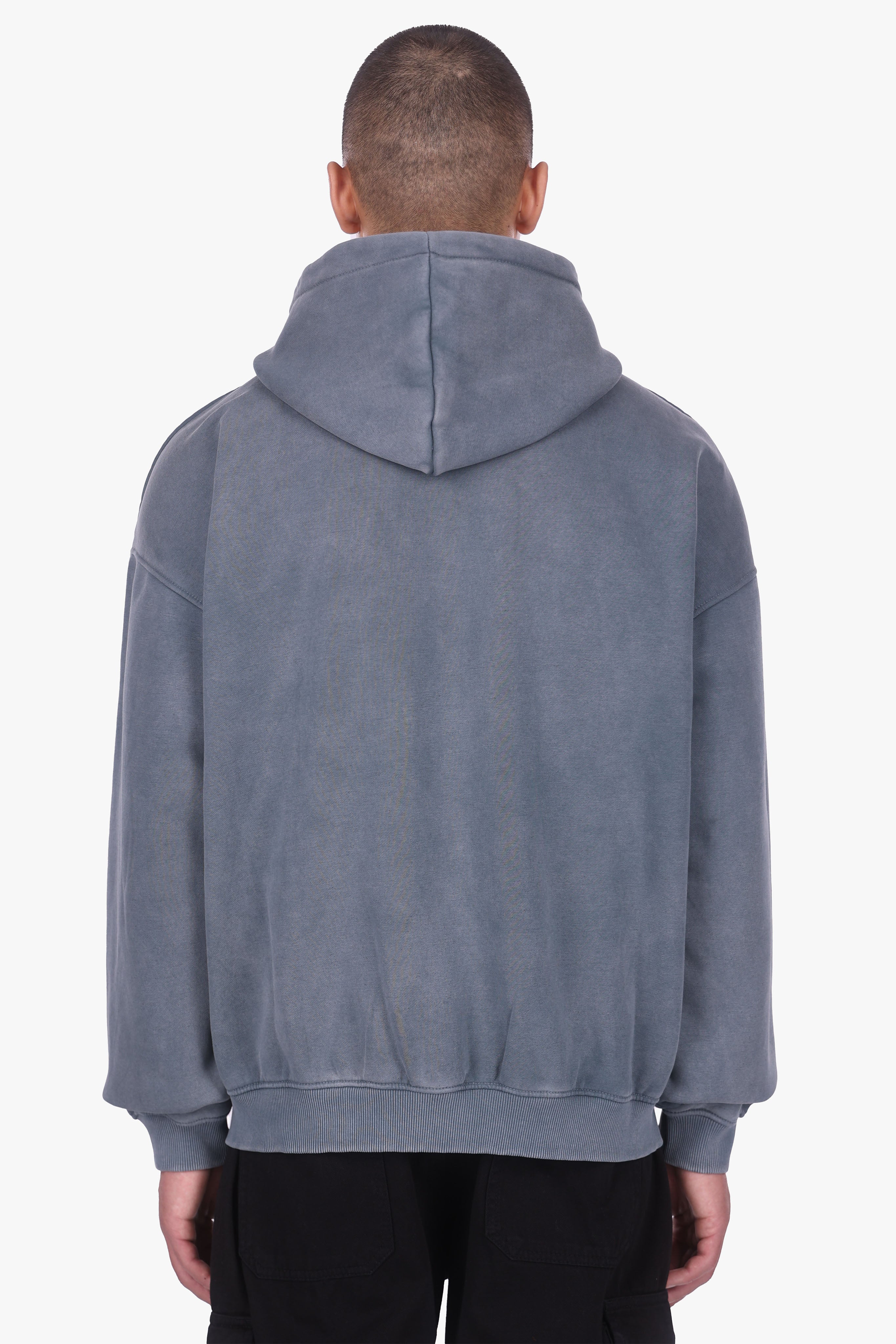 HEAVY OVERISZE RAW EDGES ZIP HOODIE WASHED GREY