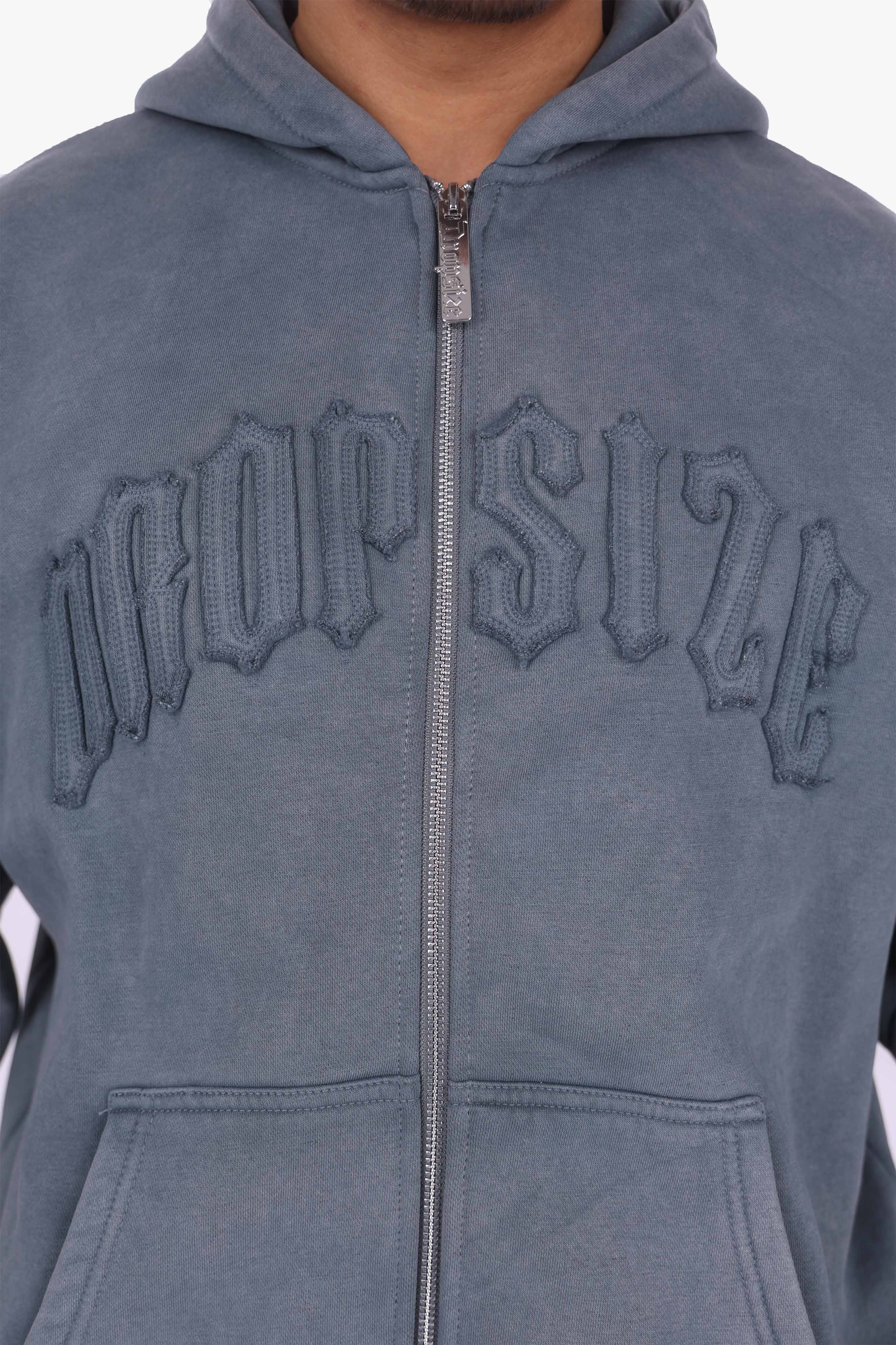 HEAVY OVERISZE RAW EDGES ZIP HOODIE WASHED GREY