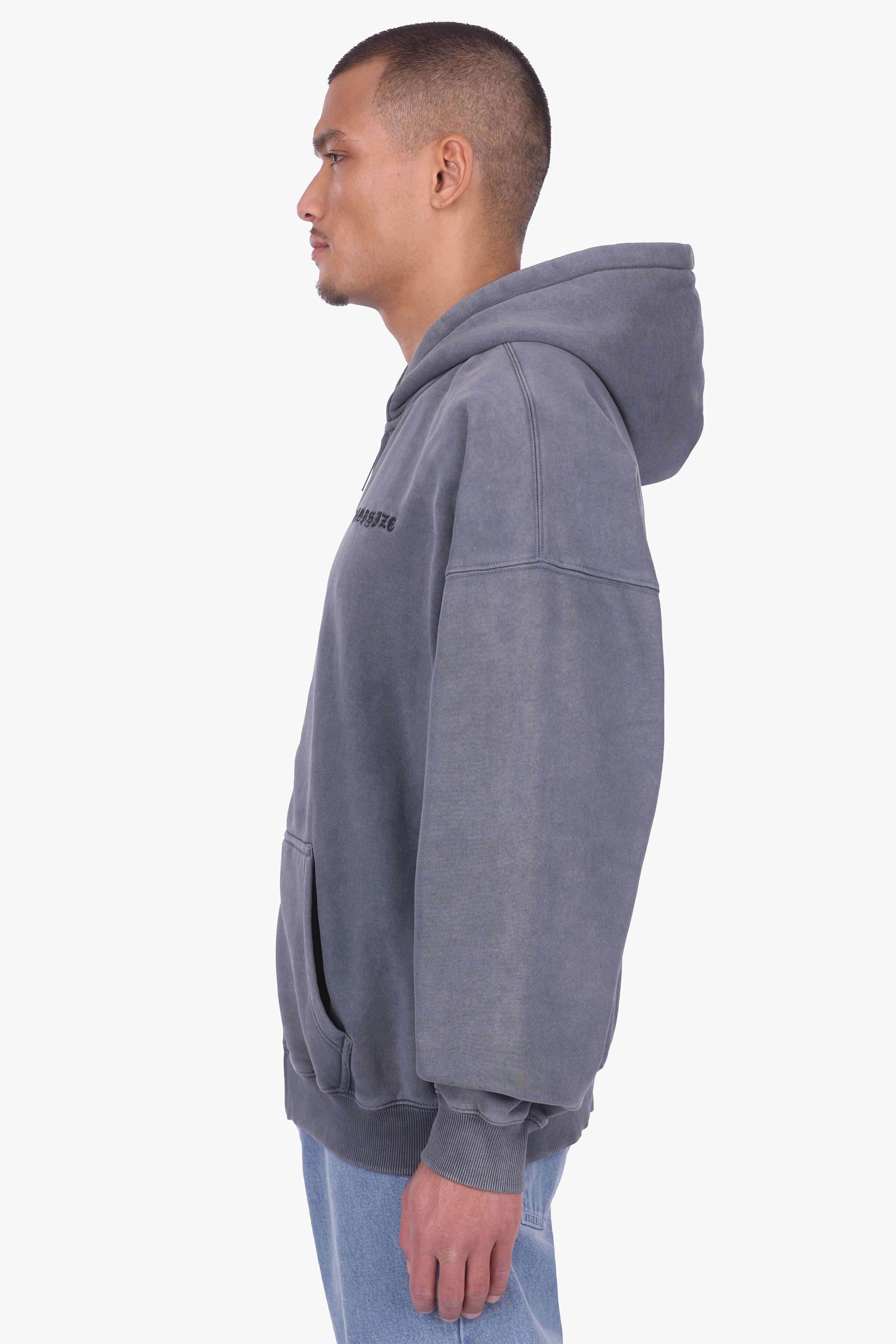 HEAVY OVERSIZE LOGO ZIP HOODIE ACID WASHED GREY