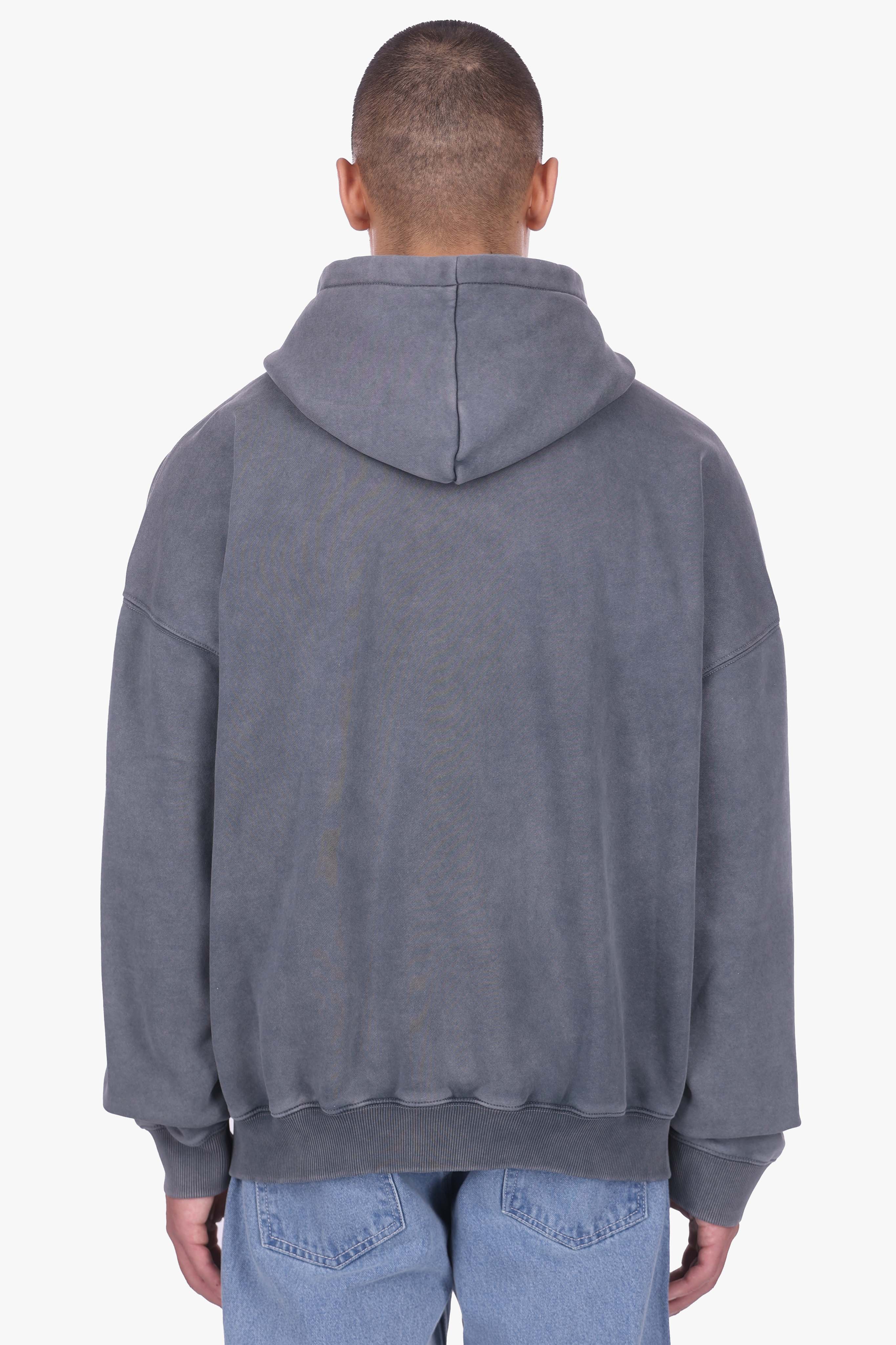 HEAVY OVERSIZE LOGO ZIP HOODIE ACID WASHED GREY