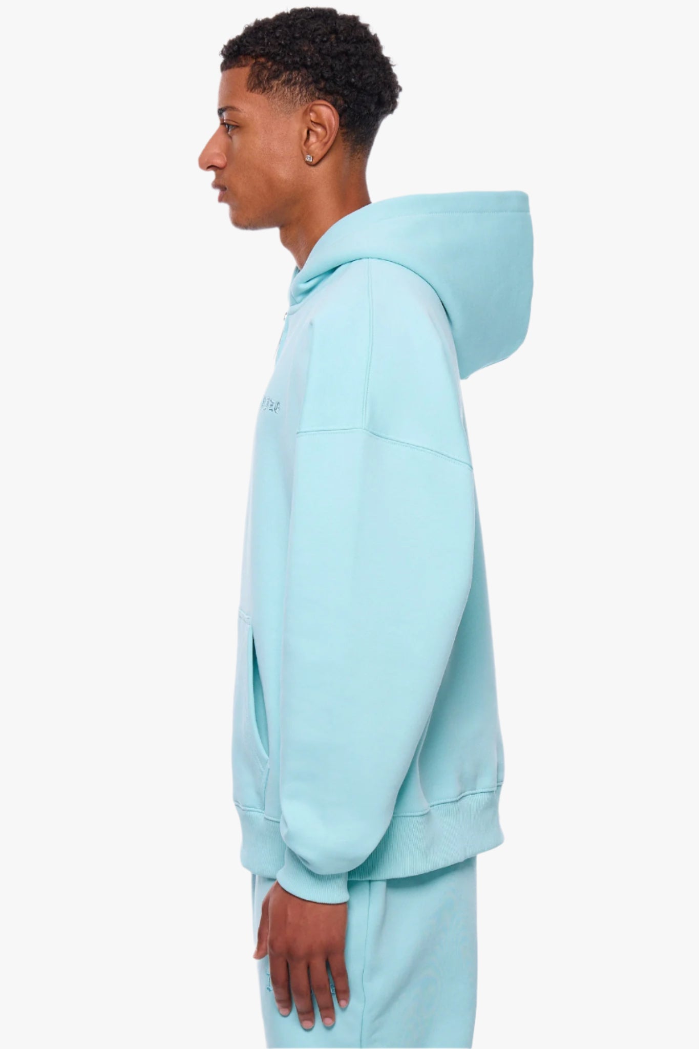 HEAVY OVERSIZE LOGO ZIP HOODIE TURQUOISE