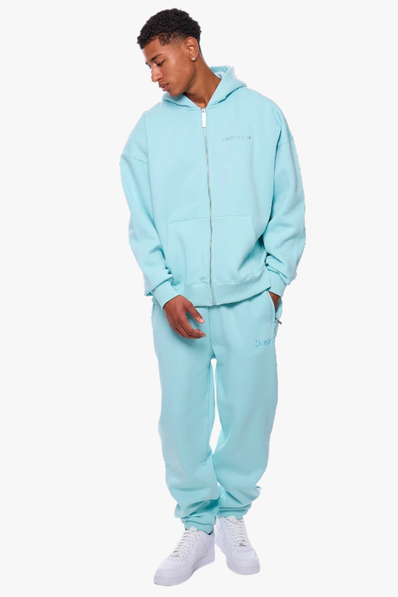 HEAVY OVERSIZE LOGO ZIP HOODIE TURQUOISE