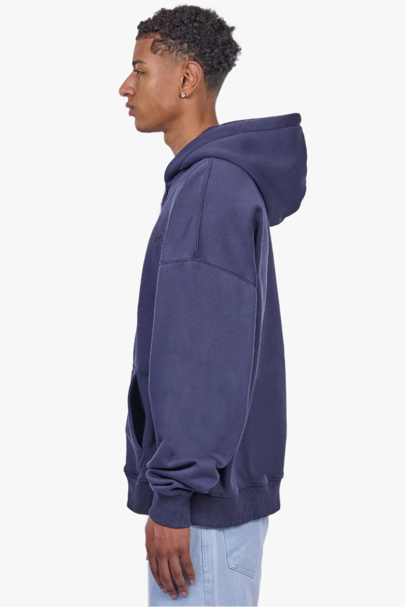 HEAVY OVERSIZE LOGO ZIP HOODIE WASHED NAVY