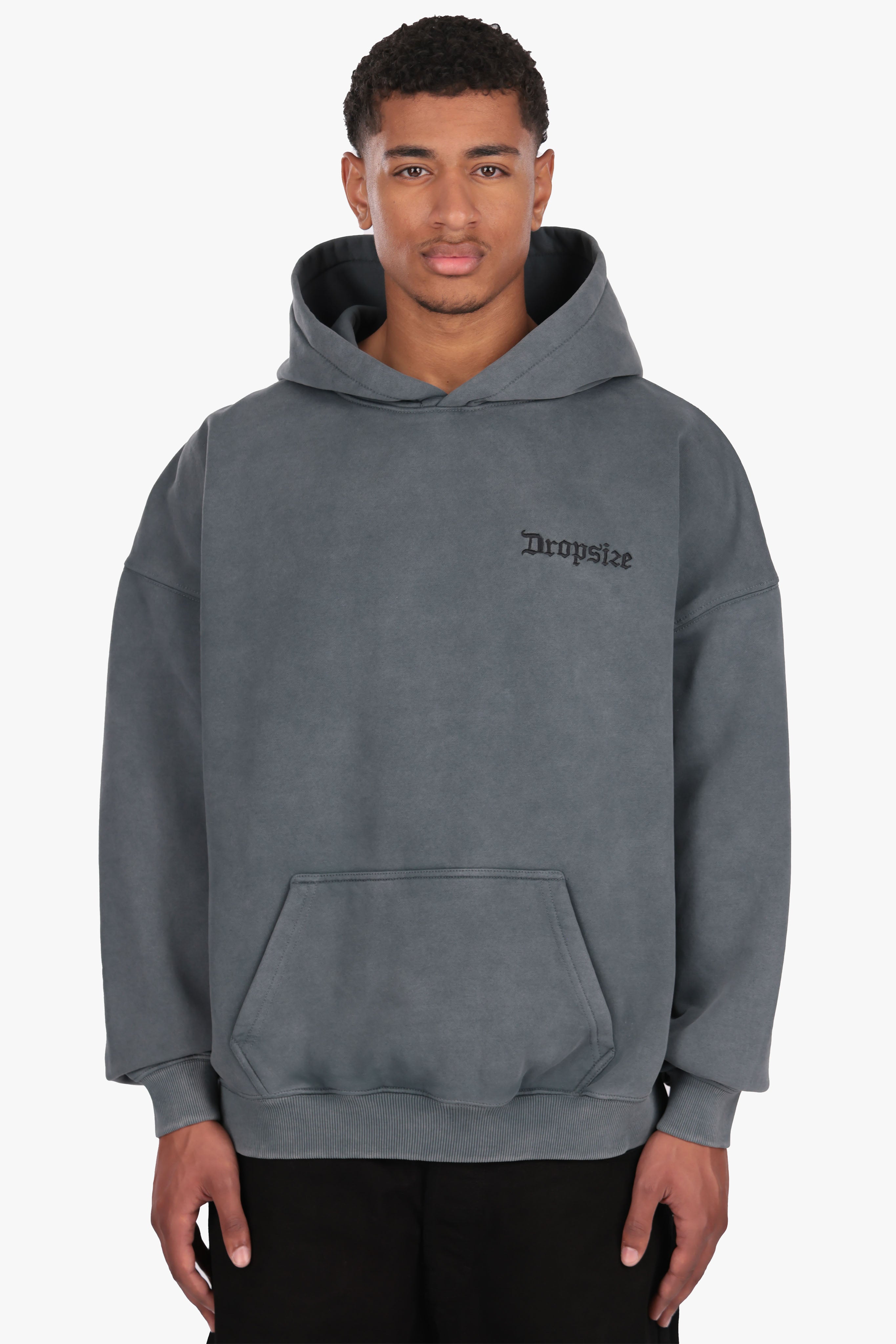 HEAVY OVERSIZED WASHED GRAY EMBO HOODIE