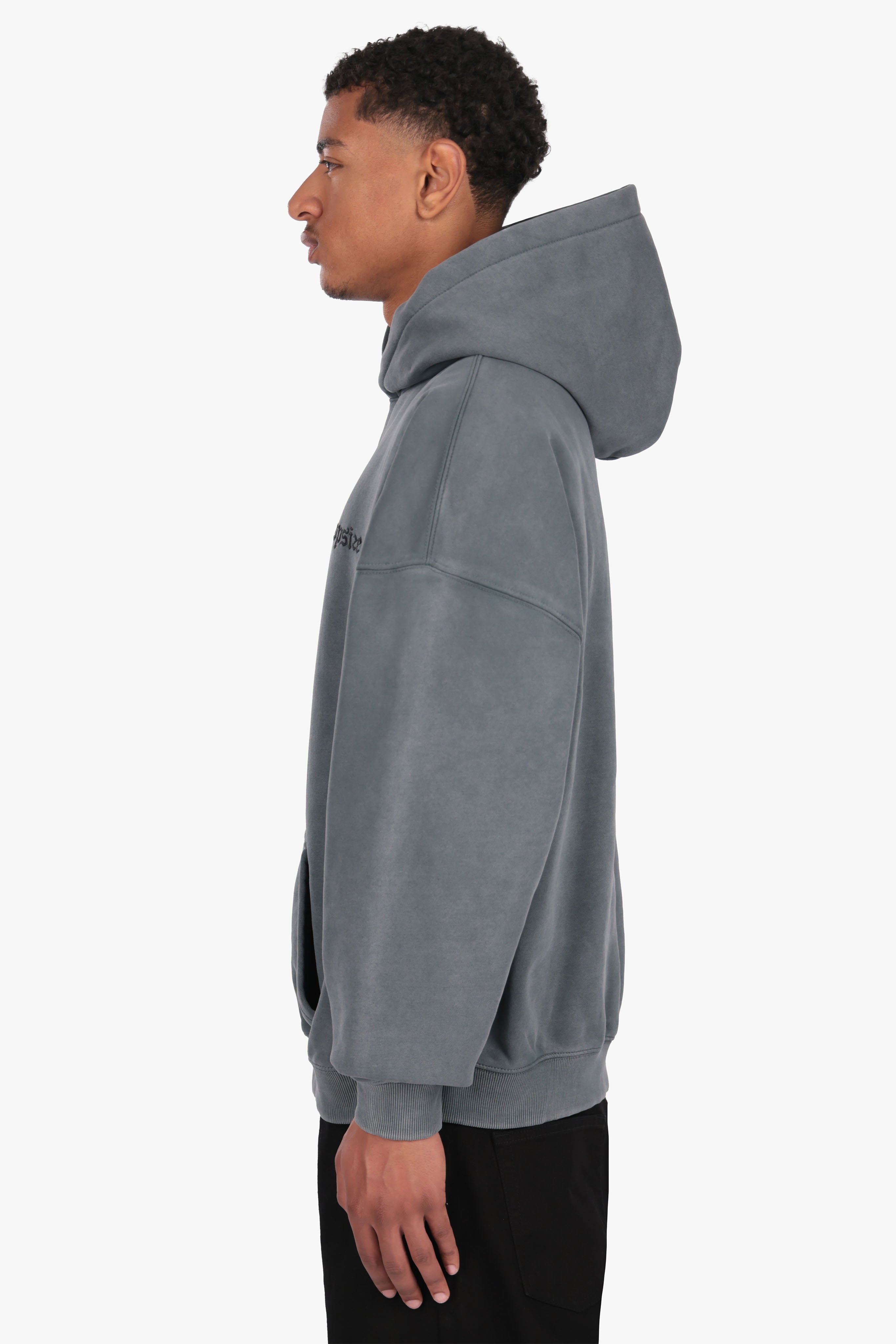 HEAVY OVERSIZED WASHED GRAY EMBO HOODIE
