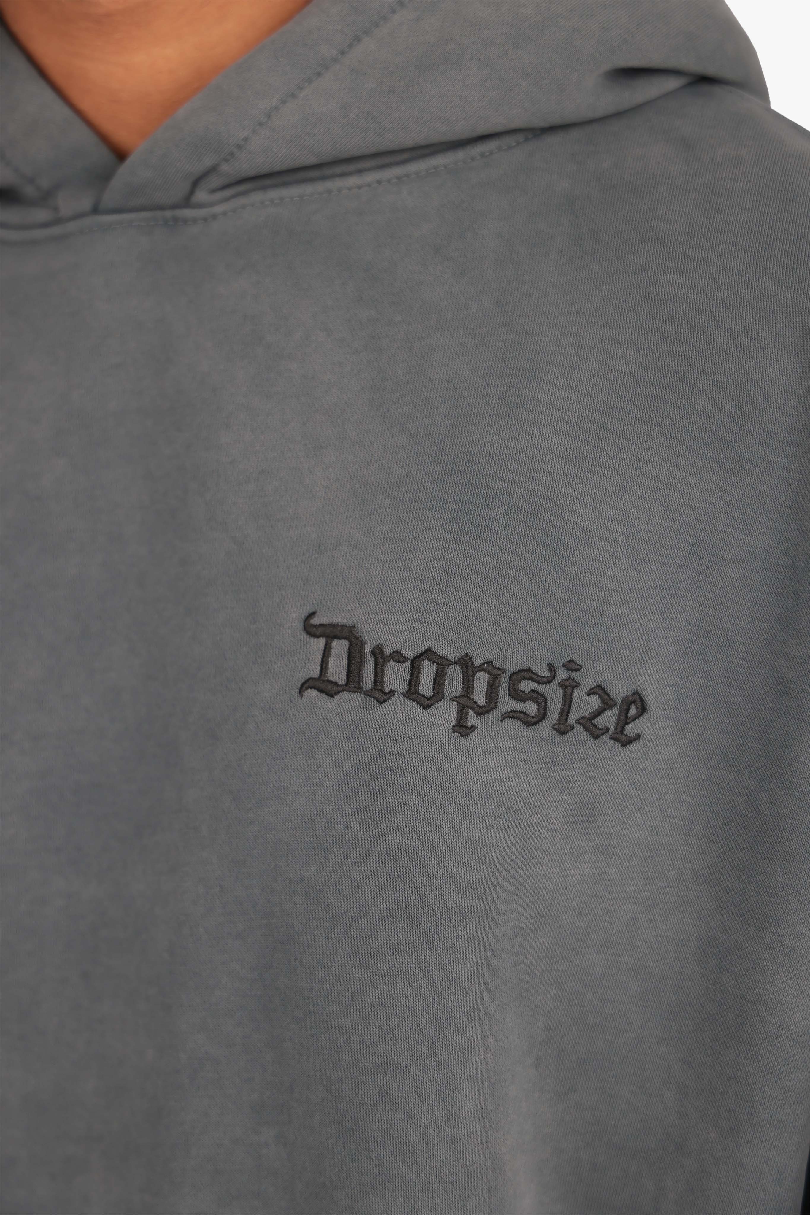 HEAVY OVERSIZED WASHED GRAY EMBO HOODIE