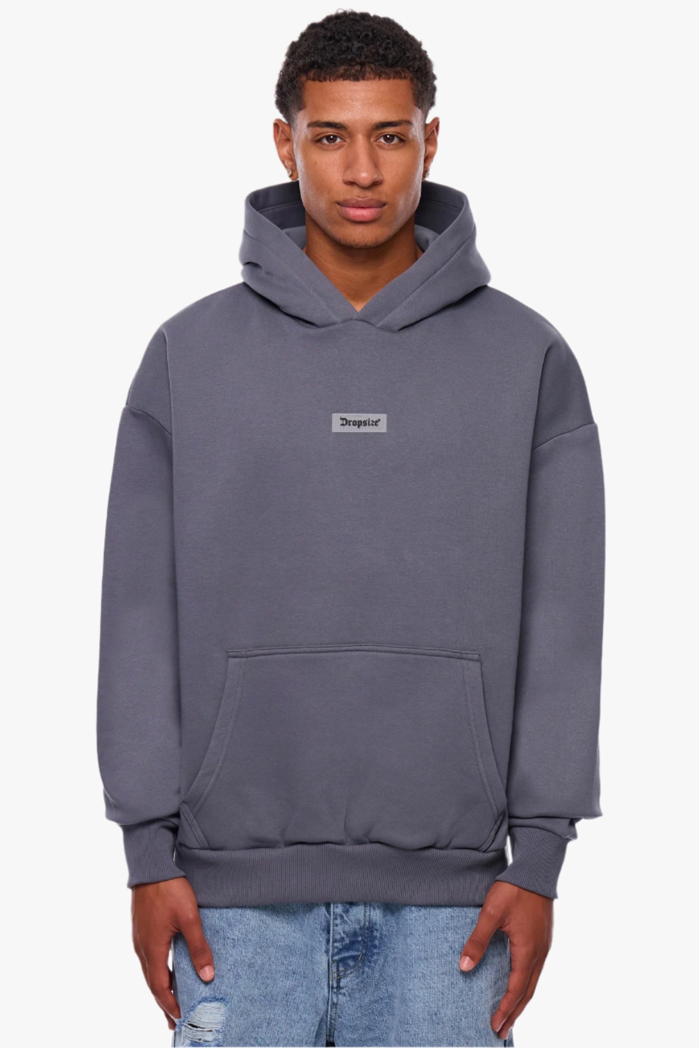 HEAVY OVERSIZE MIDDLE RUBBER PATCH HOODIE STEEL GREY