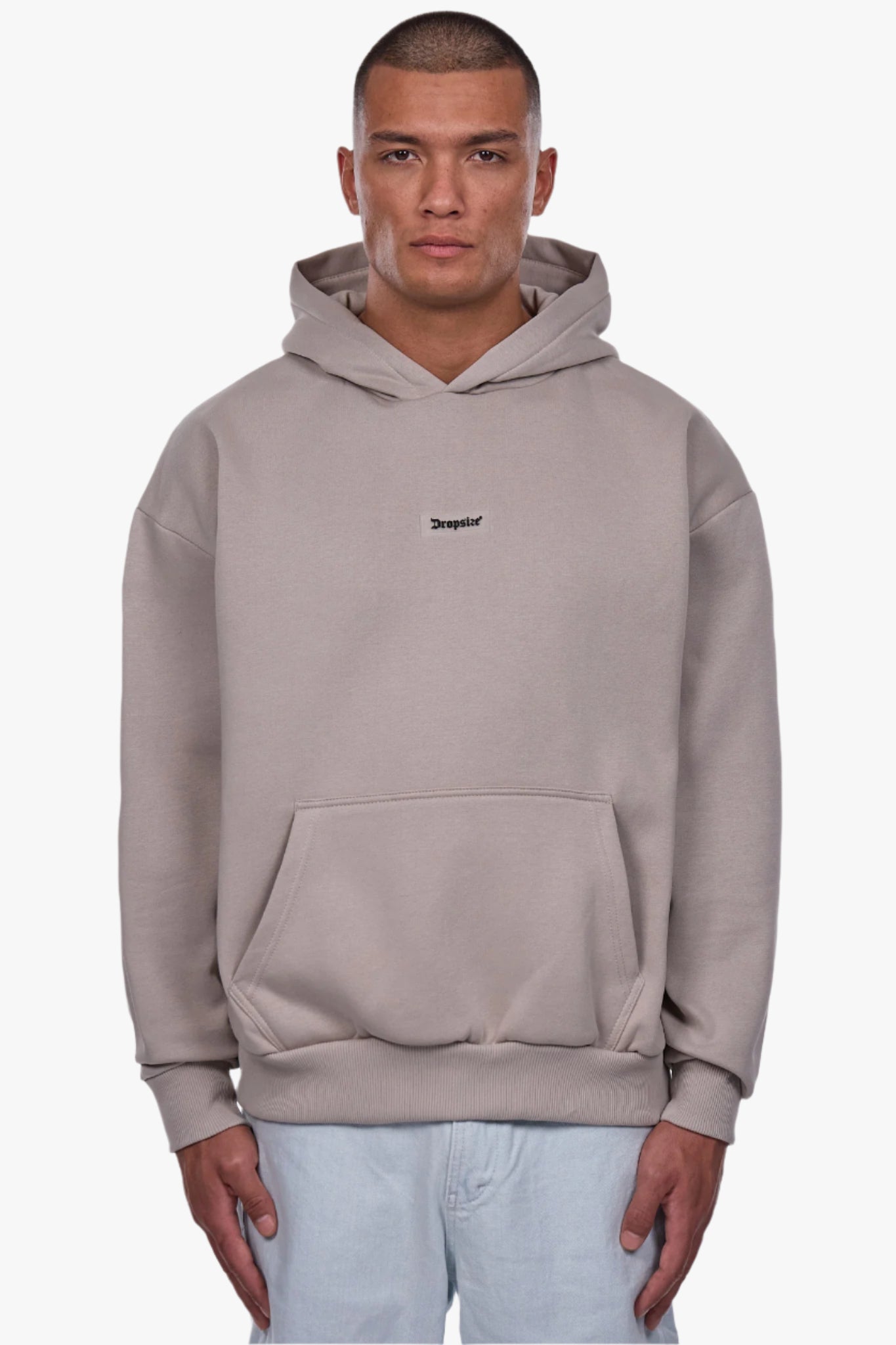 HEAVY OVERSIZE MIDDLE RUBBER PATCH HOODIE STONE