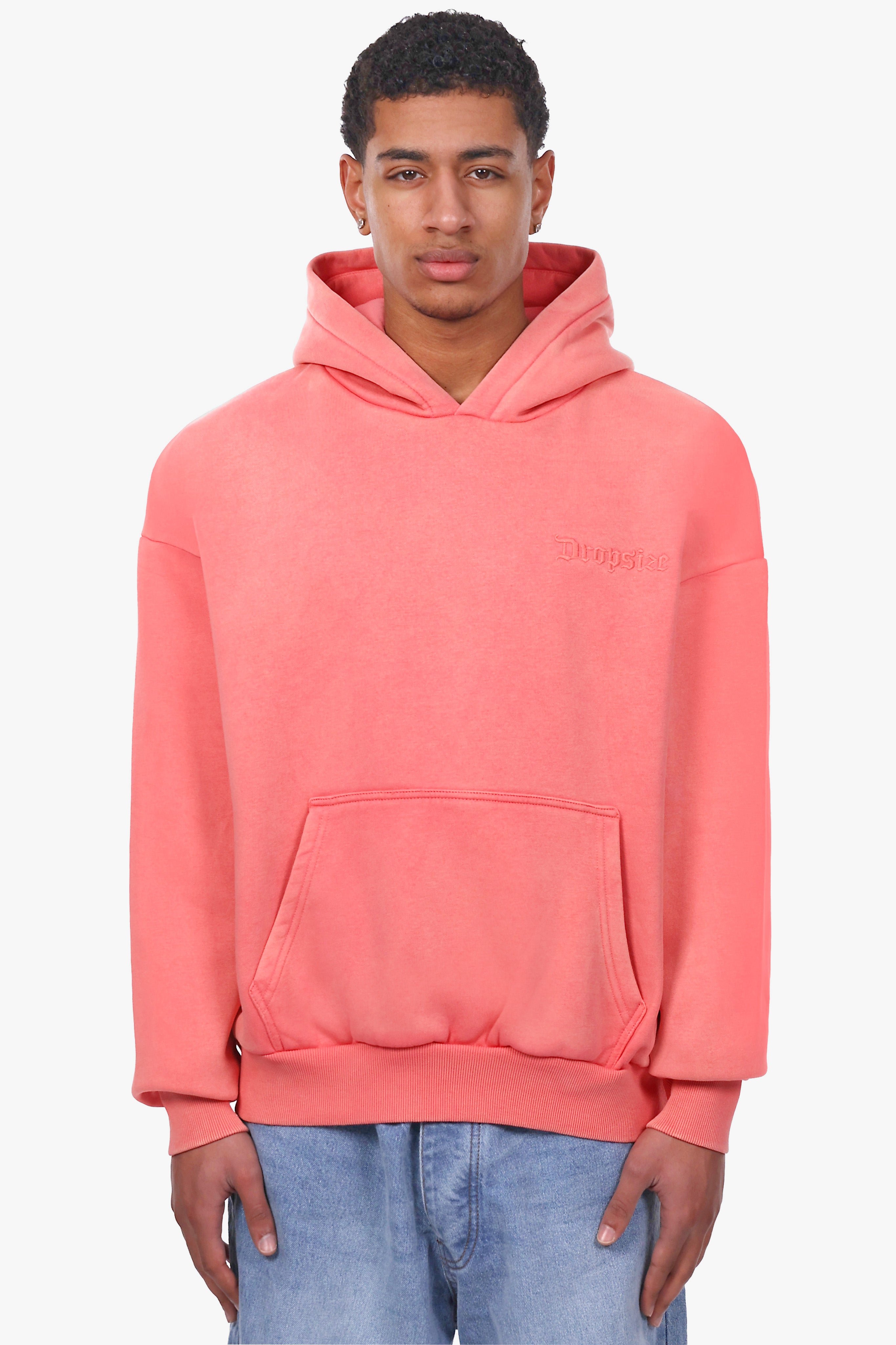 HEAVY OVERSIZE EMBO HOODIE WASHED PINK
