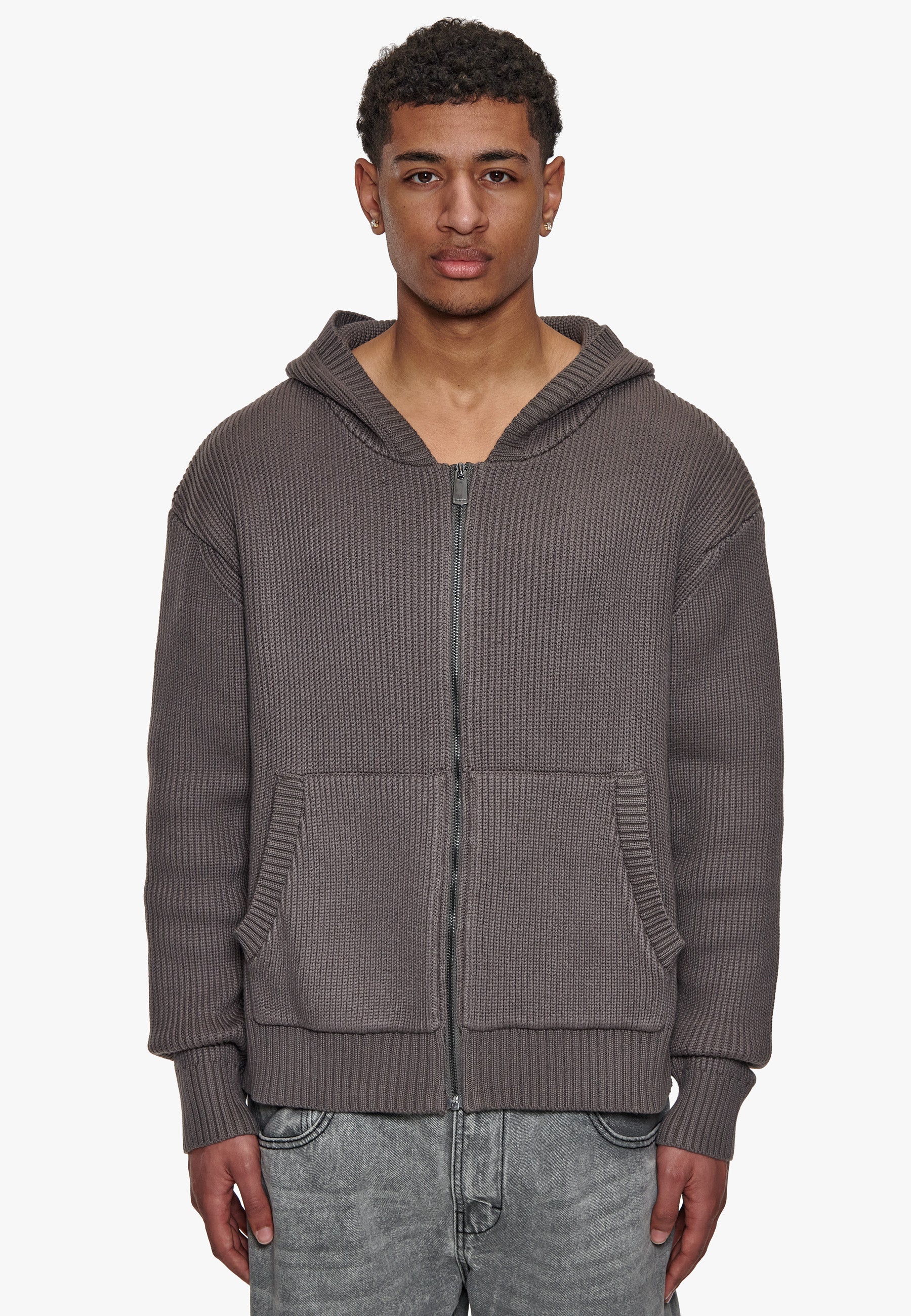 KNITTED ZIP- HOODIE GREY