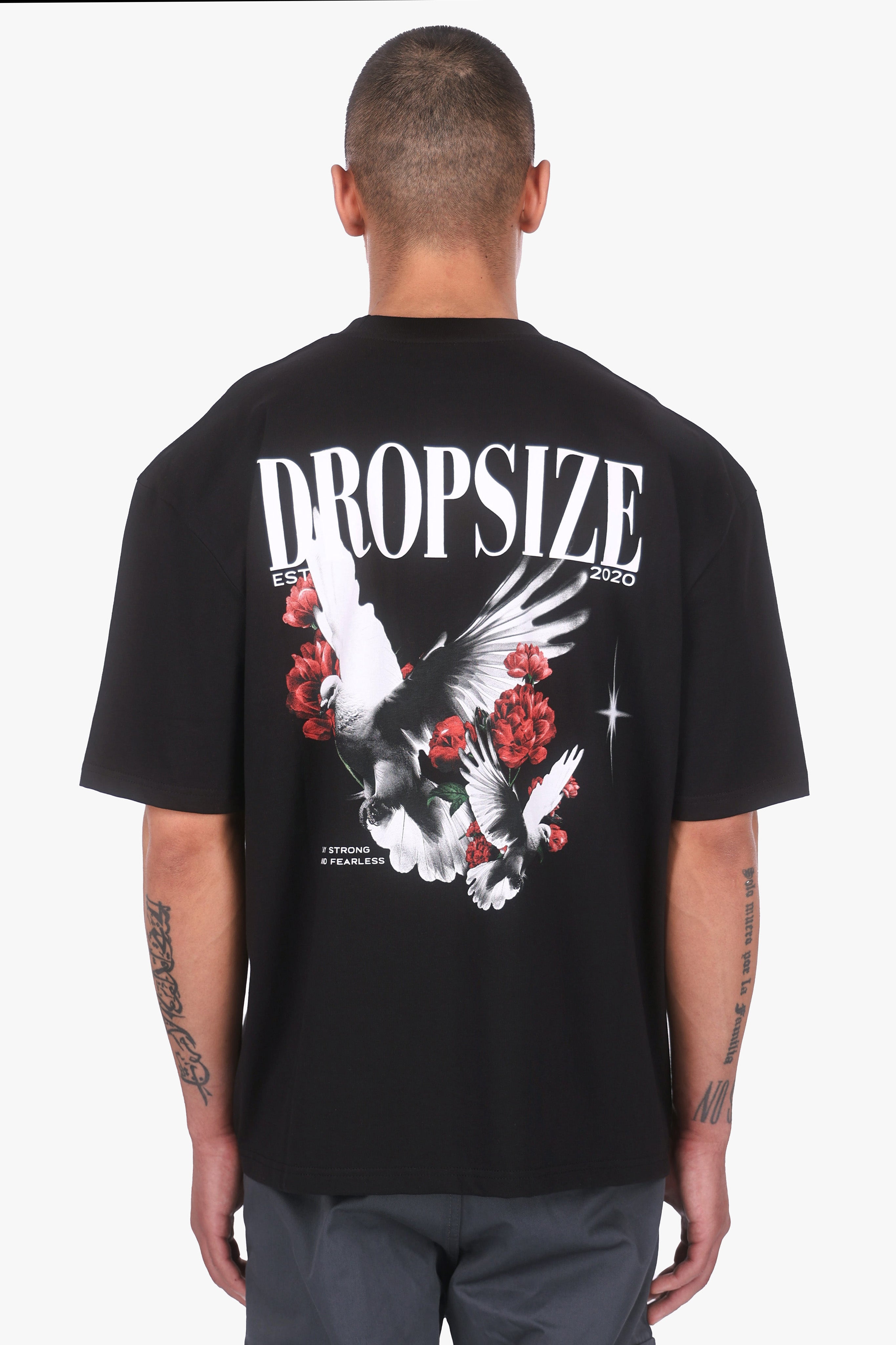 HEAVY OVERSIZED ROSES DOVE T-SHIRT BLACK