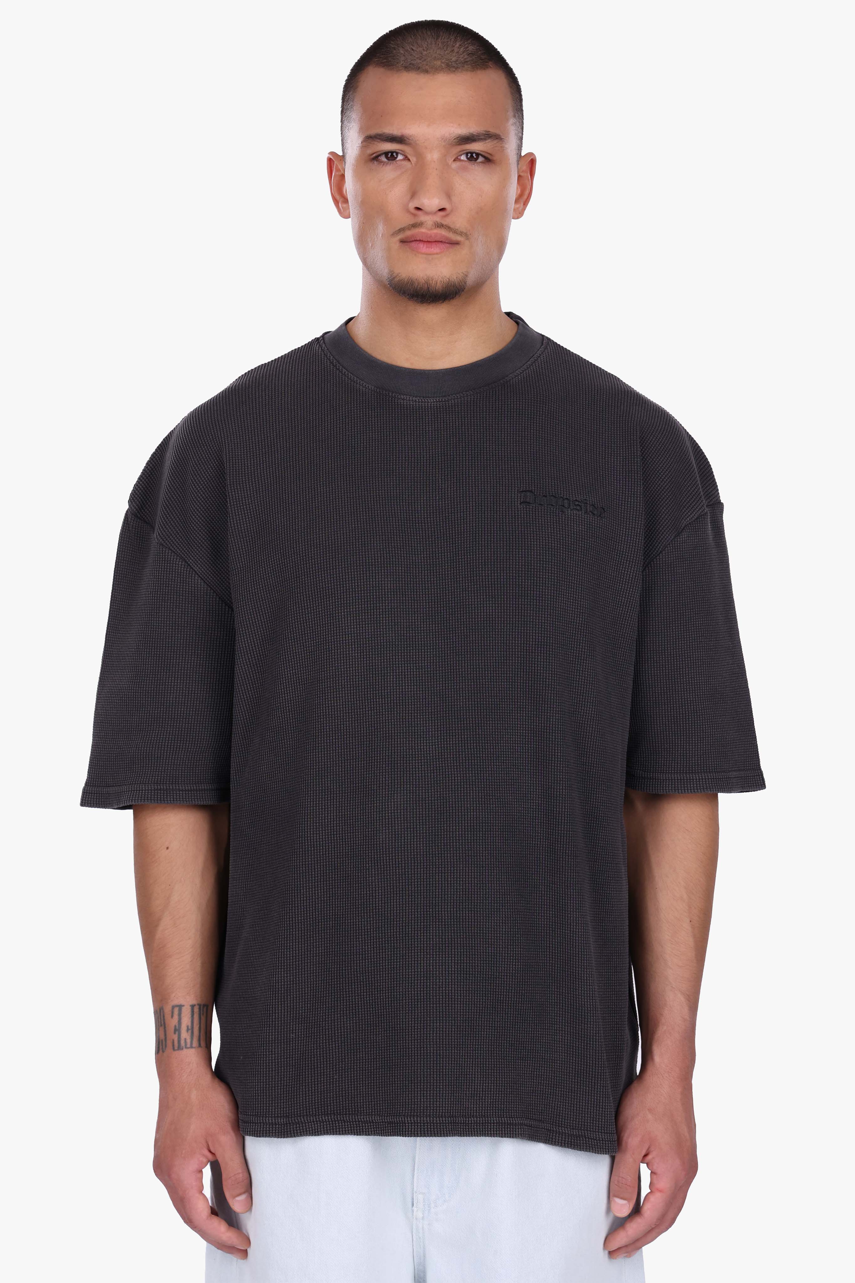 OVERSIZE WAFFLE SHIRT ACID WASHED BLACK