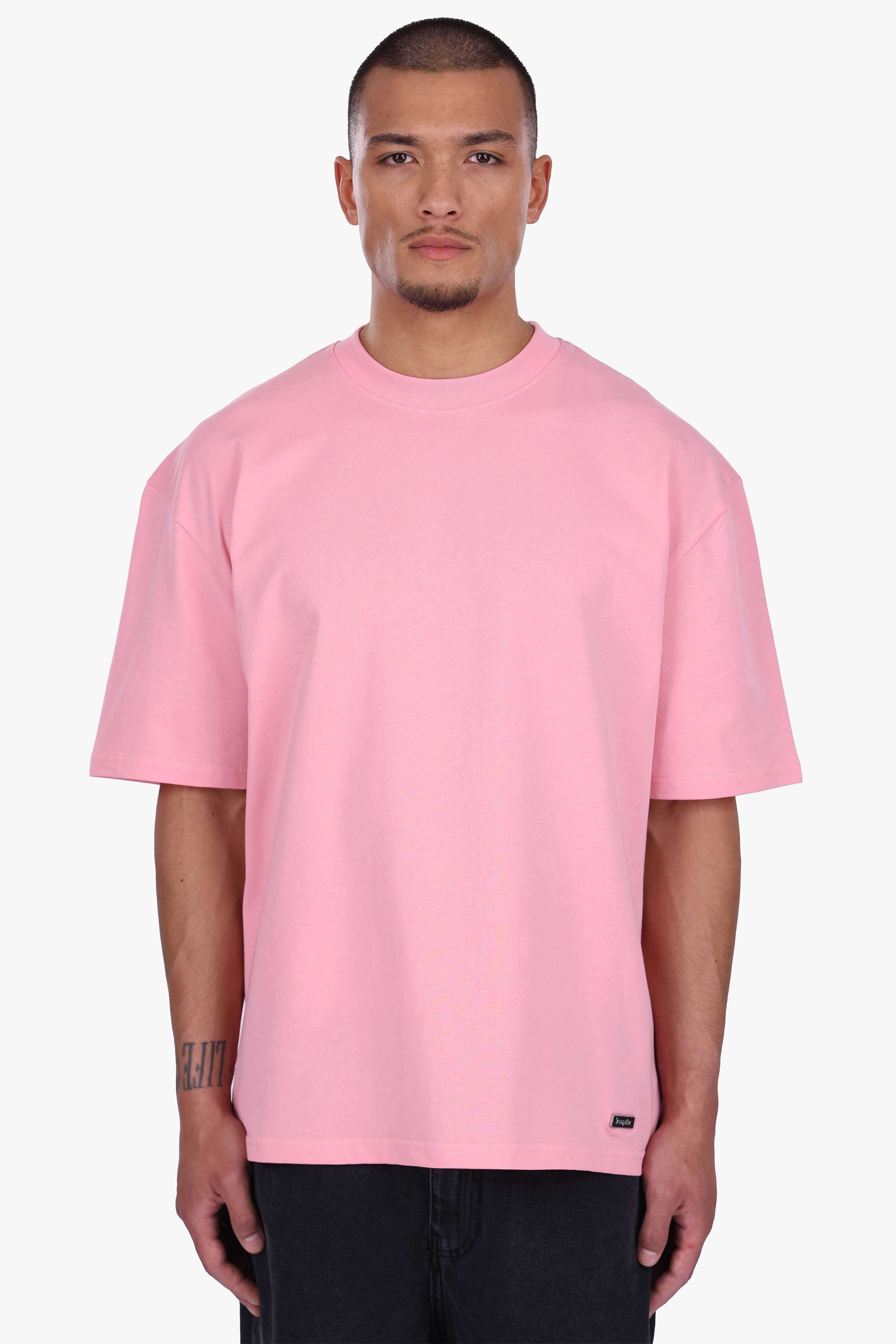 HEAVY OVERSIZE METAL PATCH BASIC T-SHIRT CANDY PINK