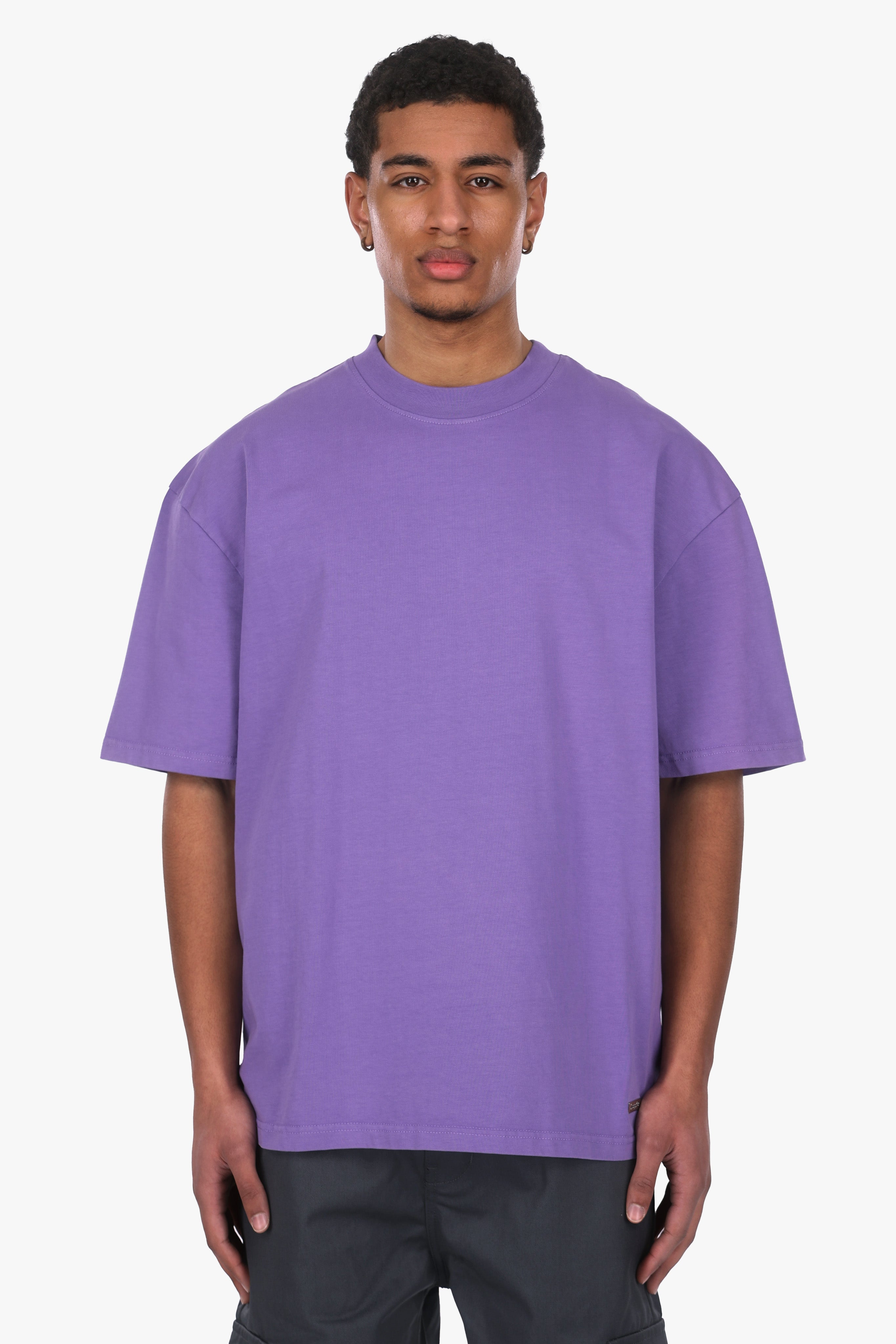 HEAVY OVERSIZE METAL PATCH T-SHIRT ACID WASHED PURPLE