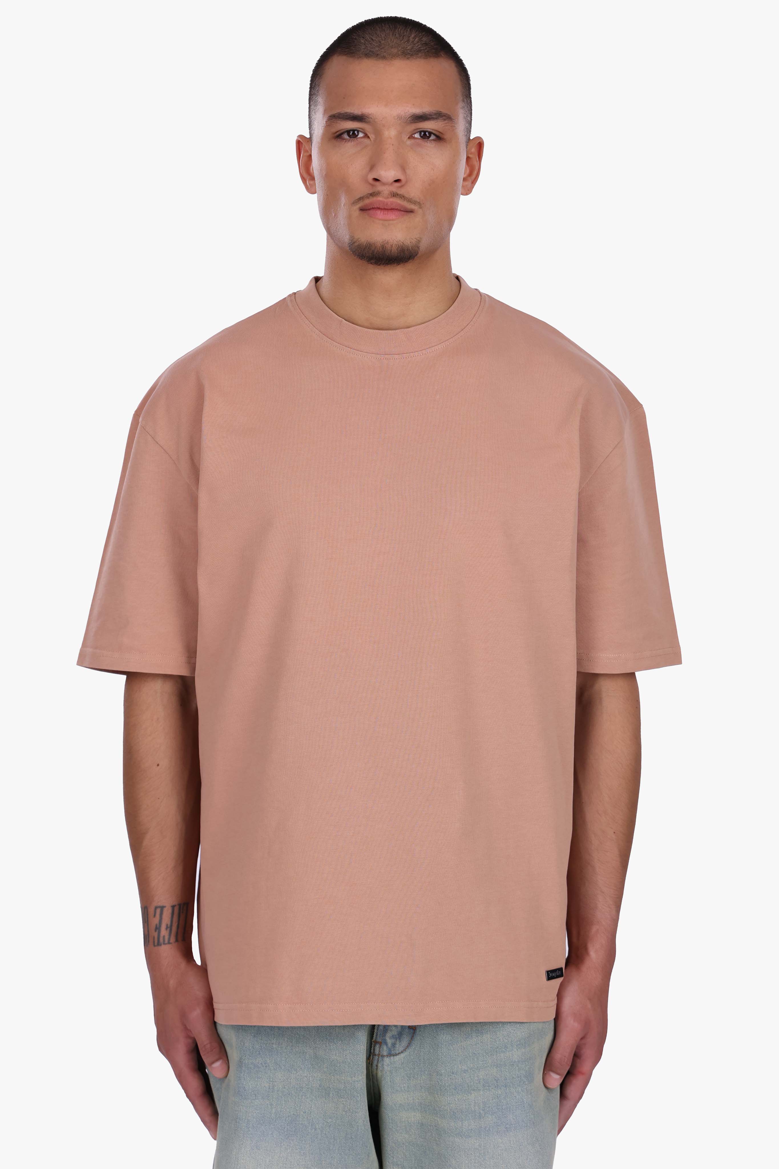 HEAVY OVERSIZE METAL PATCH T-SHIRT ACID WASHED ROSE