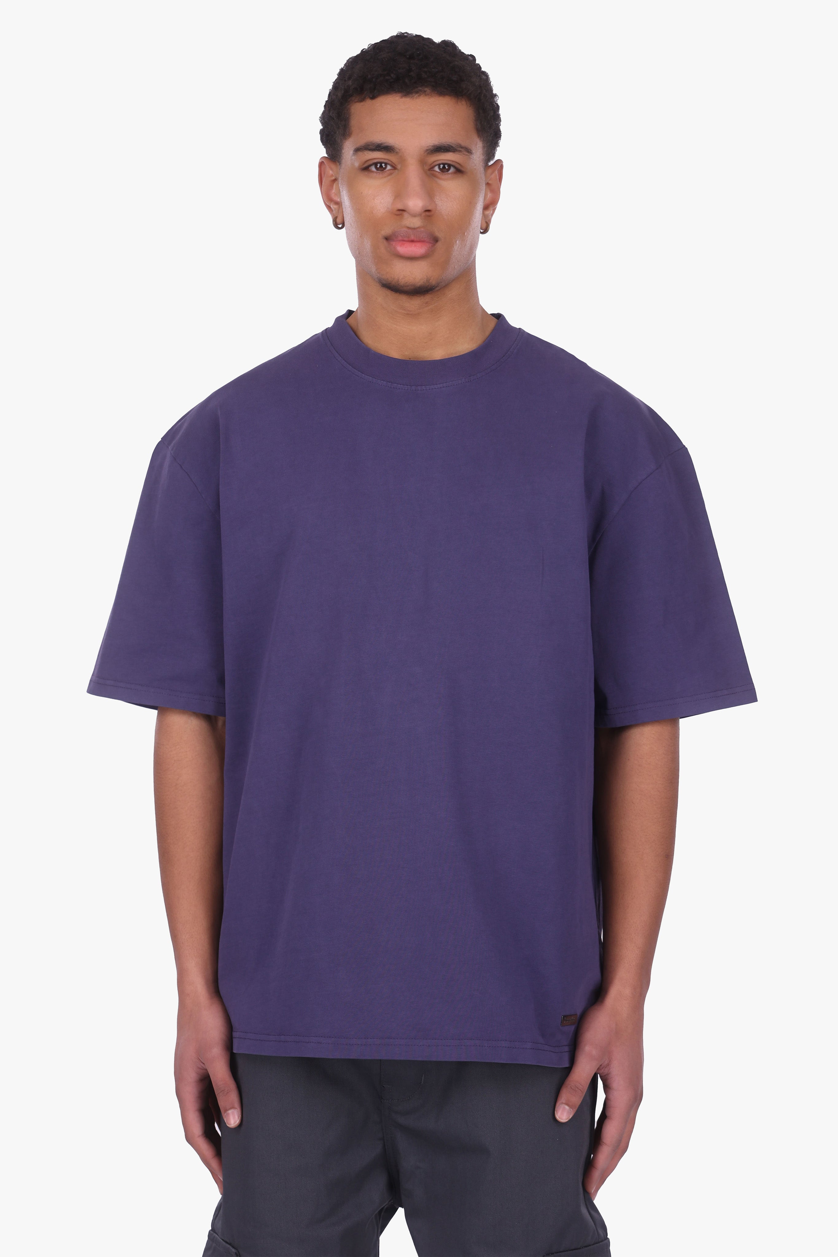 HEAVY OVERSIZE METAL PATCH T-SHIRT ACID WASHED INDIGO