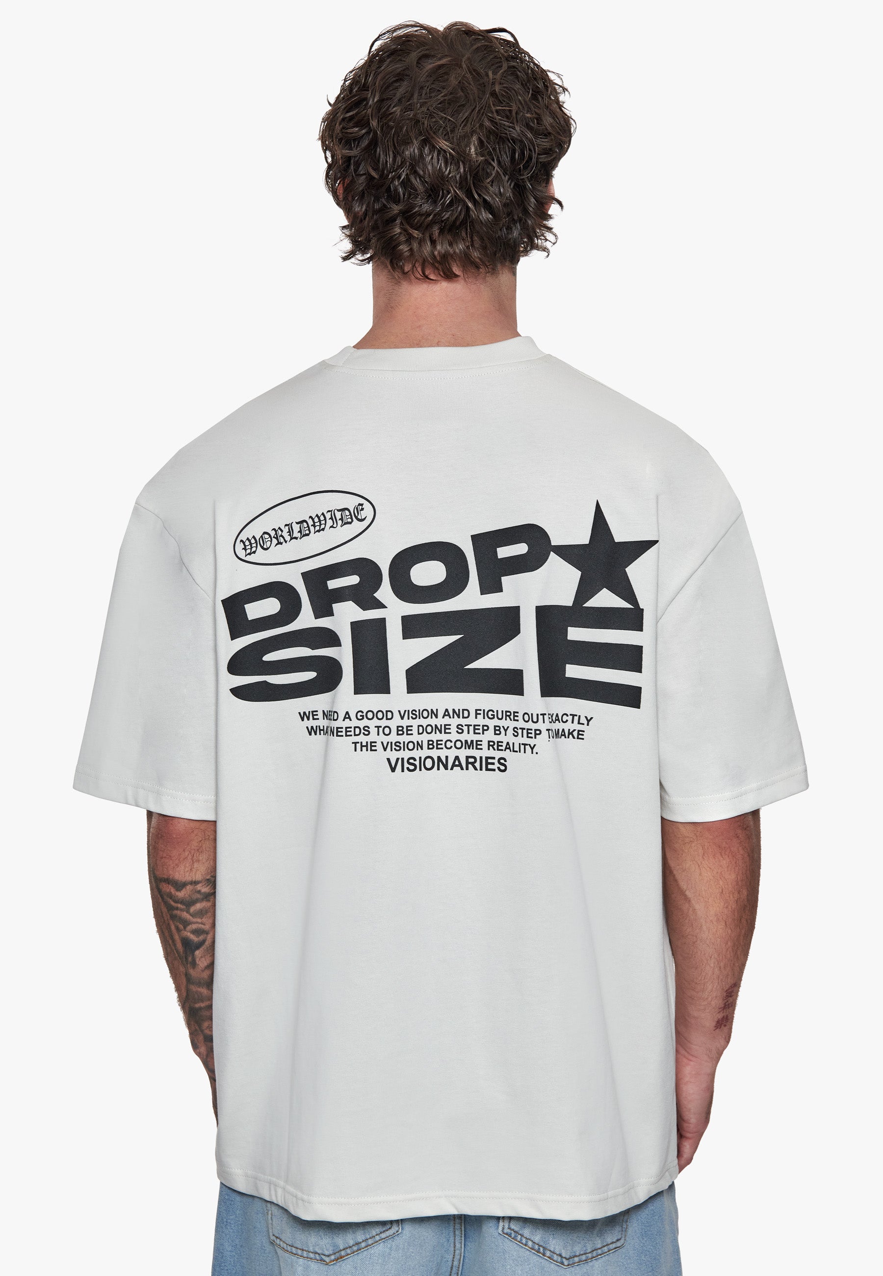 HEAVY OVERSIZE STAR BACKPRINT T-SHIRT LIGHT GREY