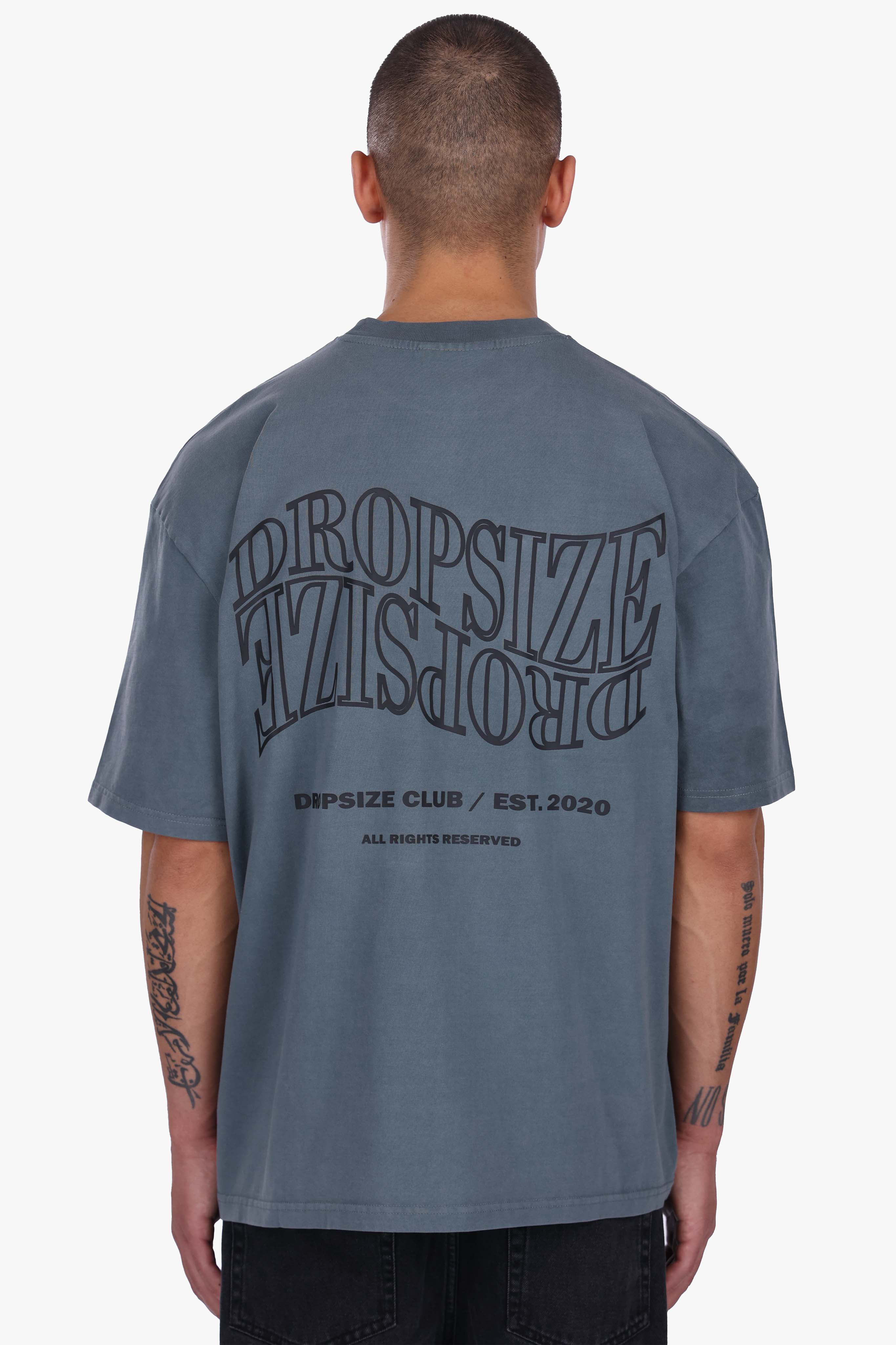 HEAVY OVERSIZE MIRRORED LOGO T-SHIRT ACID WASHED GREY